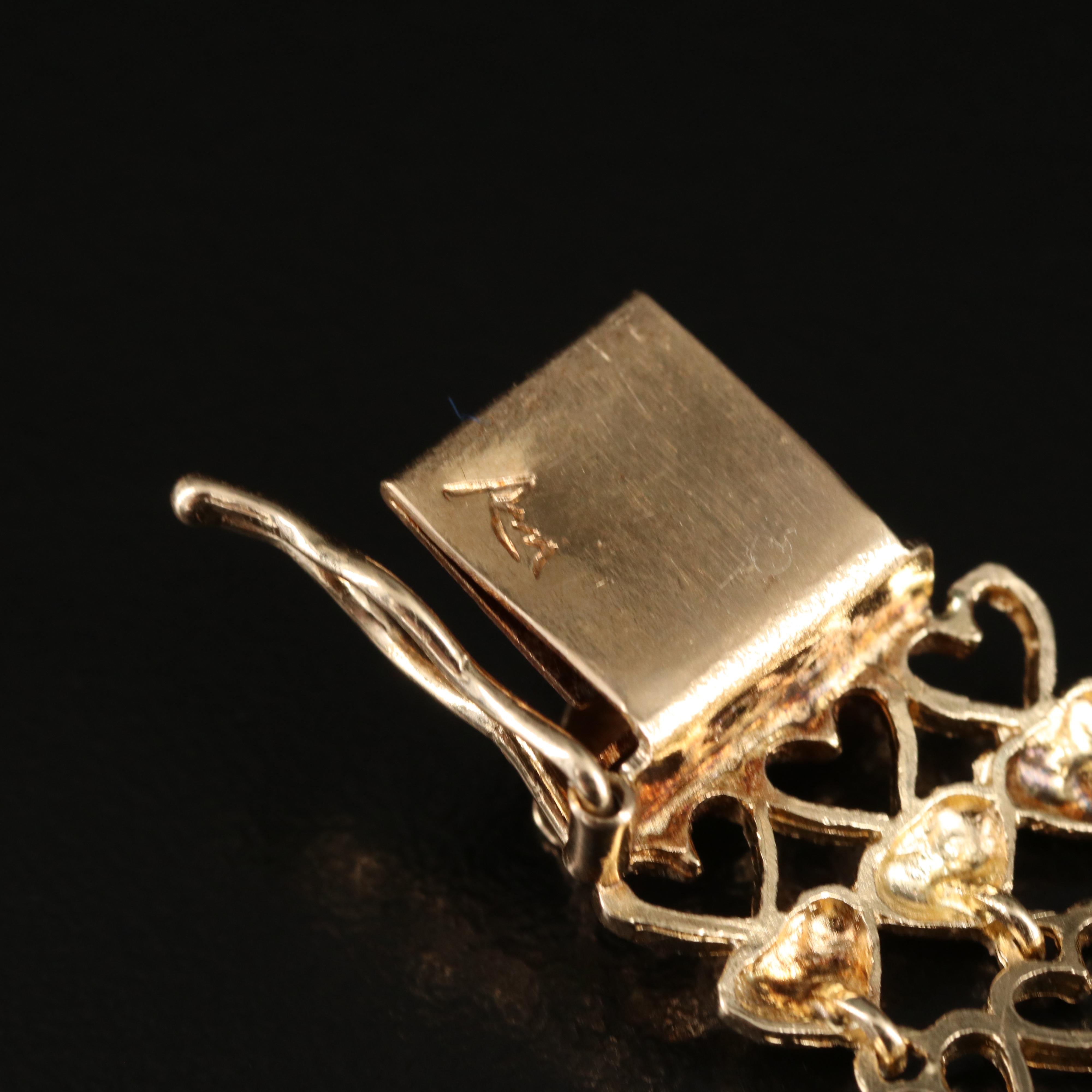 14K Three Row Heart Bracelet