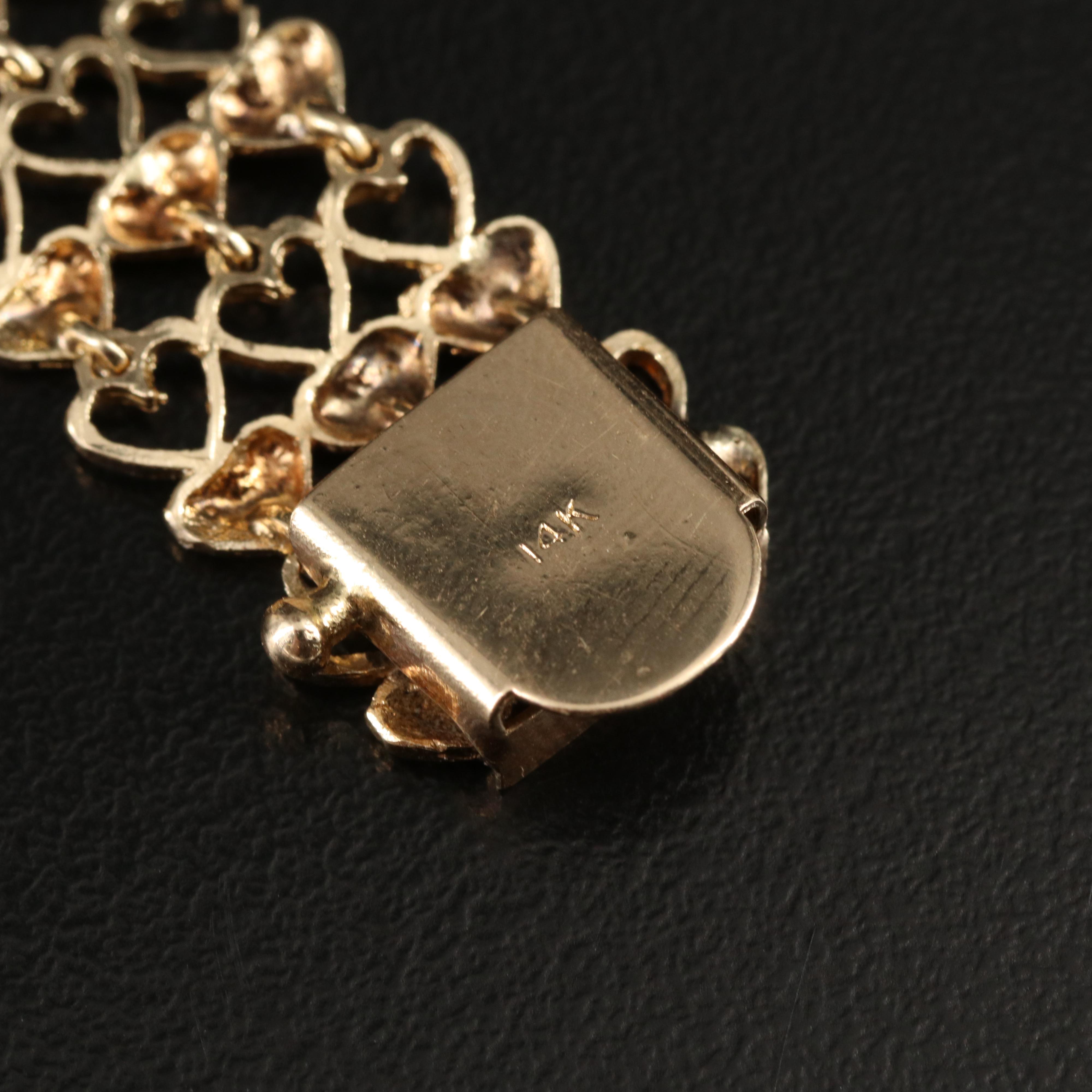 14K Three Row Heart Bracelet