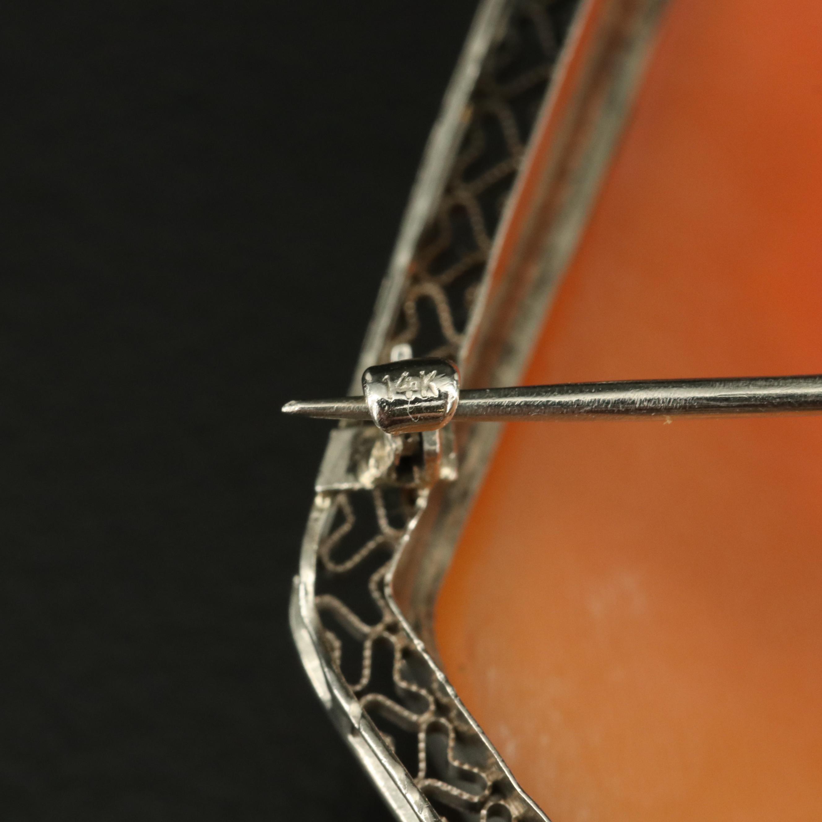 Early 1900s Shell and Diamond Cameo Habillé Filigree Frame Converter Brooch