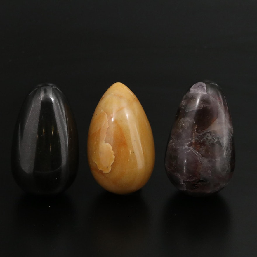 Amethyst, Black Onyx, and Jasper Mineral Eggs