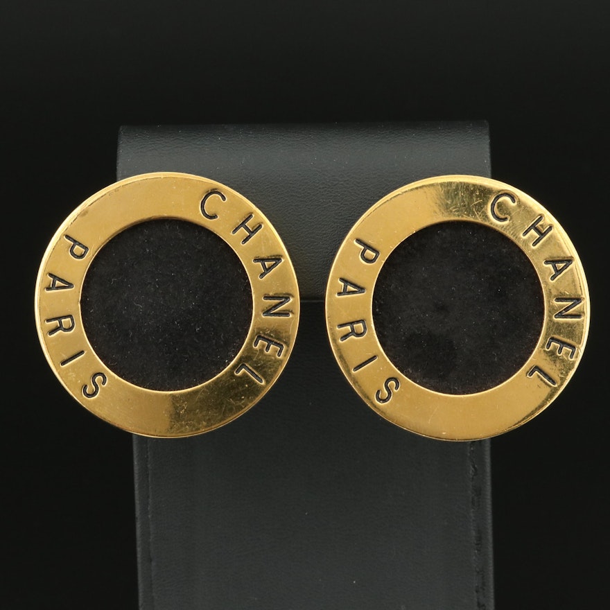 Chanel Logo Faux Suede Disc Earrings