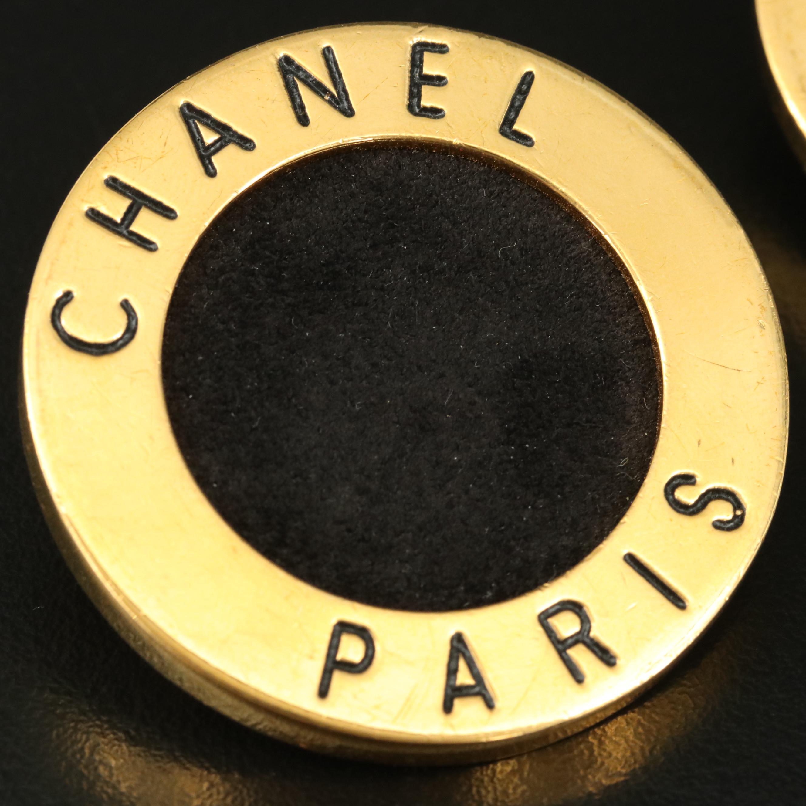 Chanel Logo Faux Suede Disc Earrings