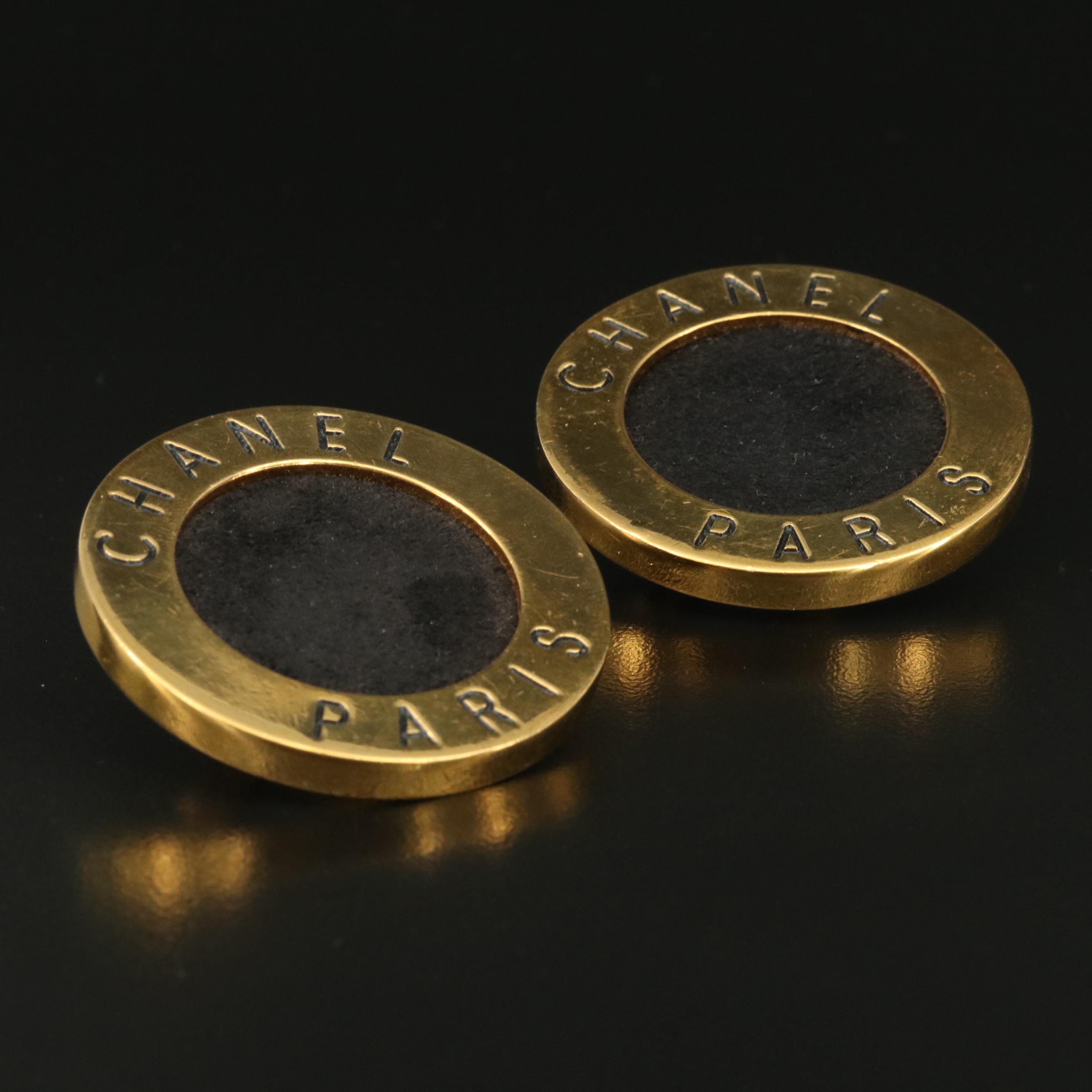 Chanel Logo Faux Suede Disc Earrings