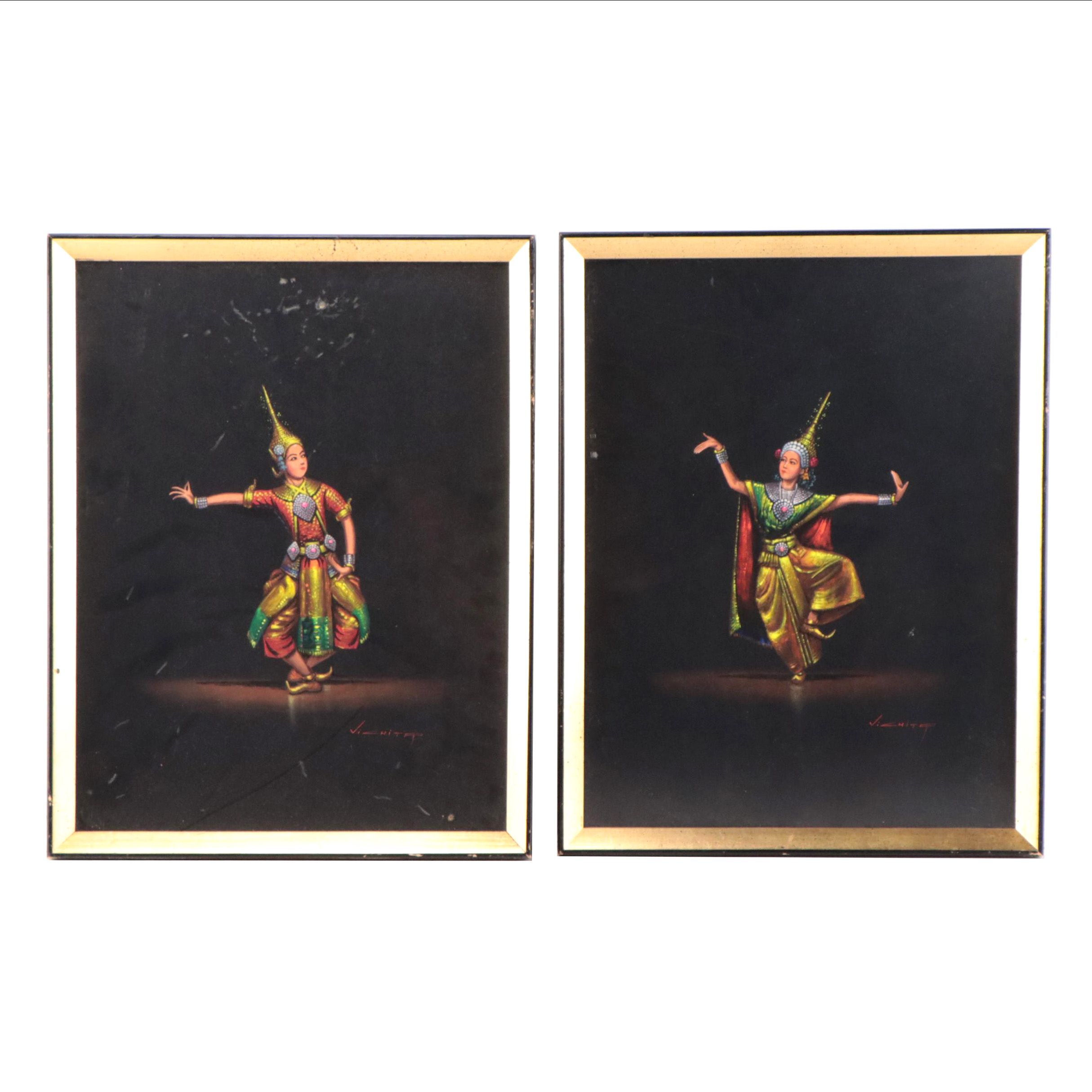 Vichitr Gouache Paintings of Thai Dancing Figures