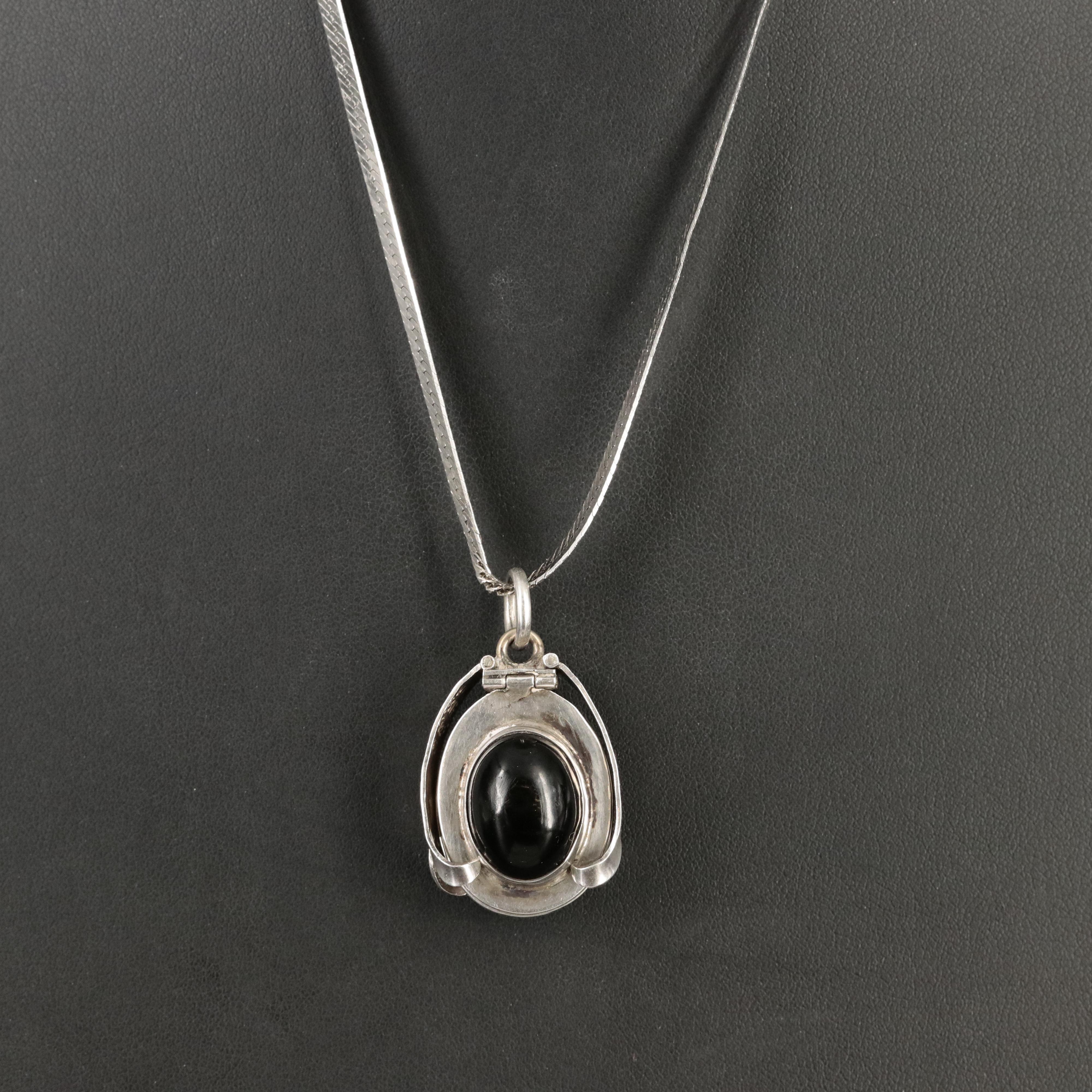 Mexican Sterling Reversible Photo Locket Necklace