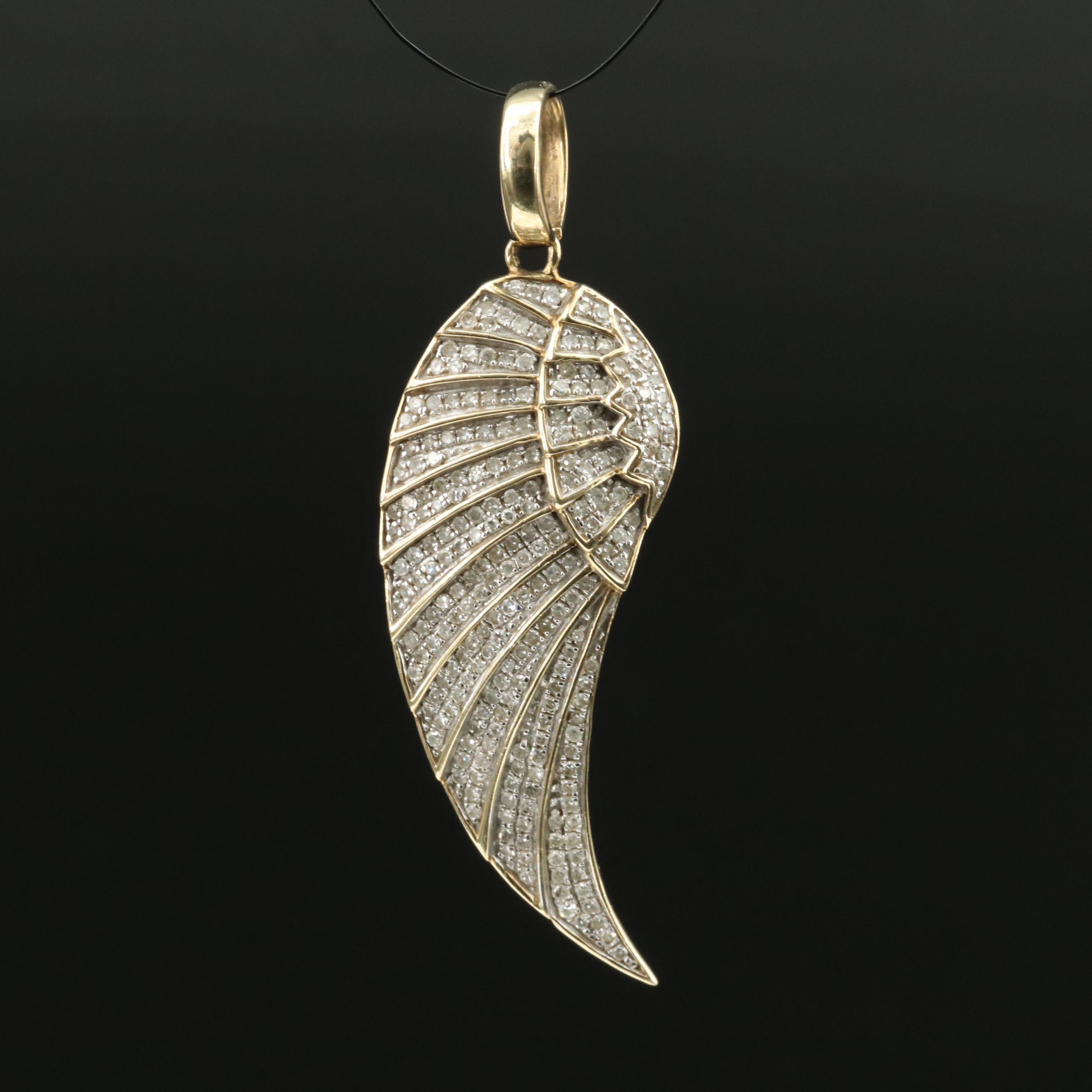 10K Diamond Angel Wing Pendant