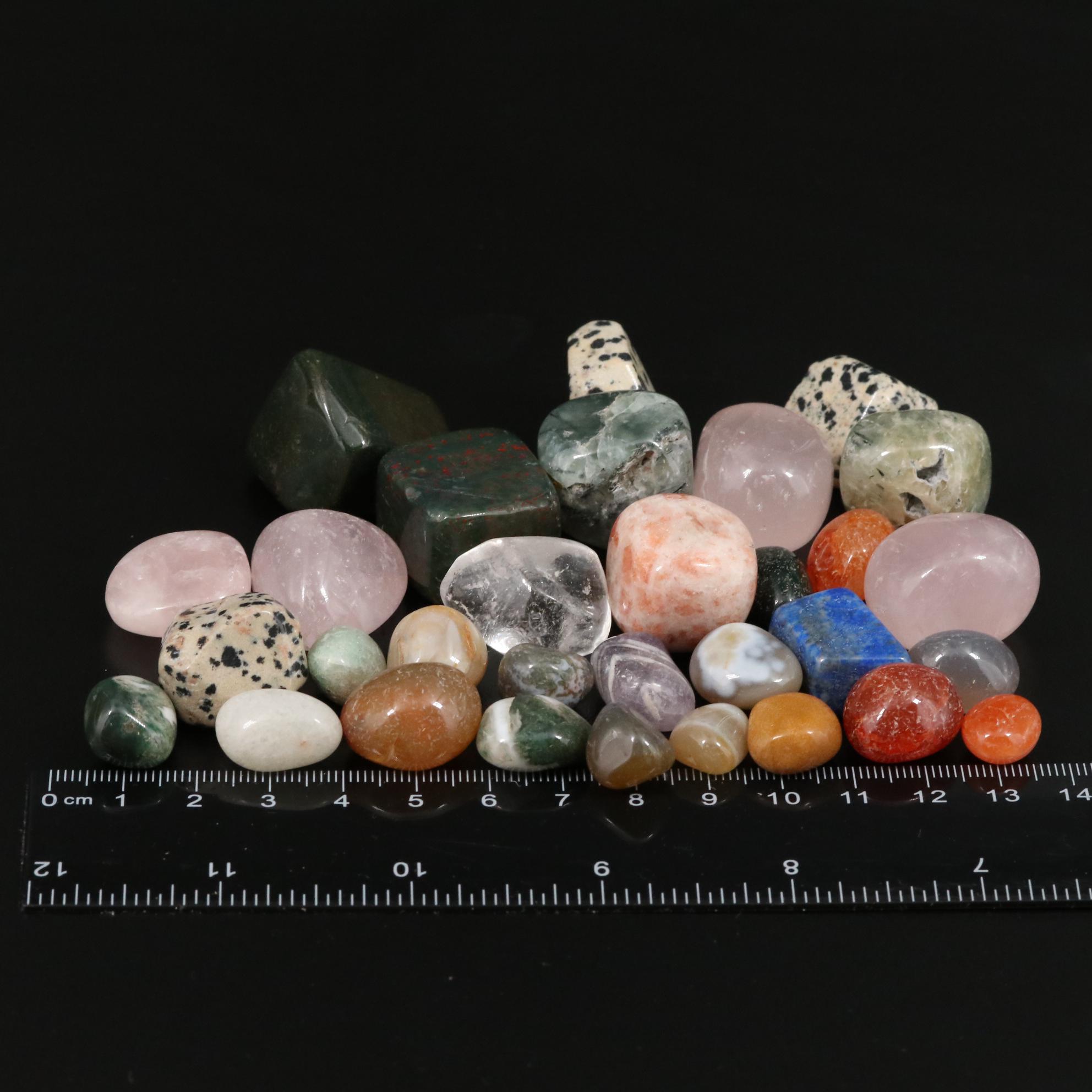 Assorted Minerals Including Bloodstone, Dalmation Jasper and Rose Quartz