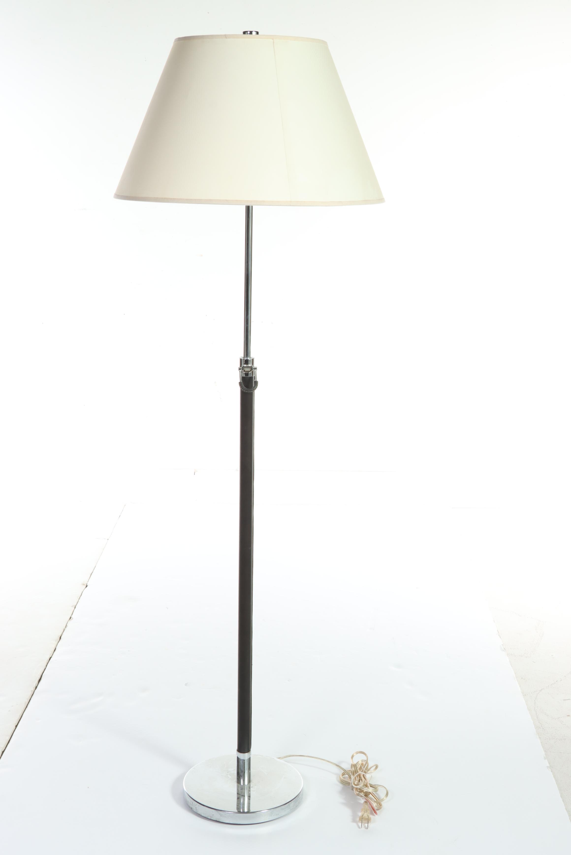 Ralph Lauren Leather and Chrome Club Floor Lamp and Table Lamp