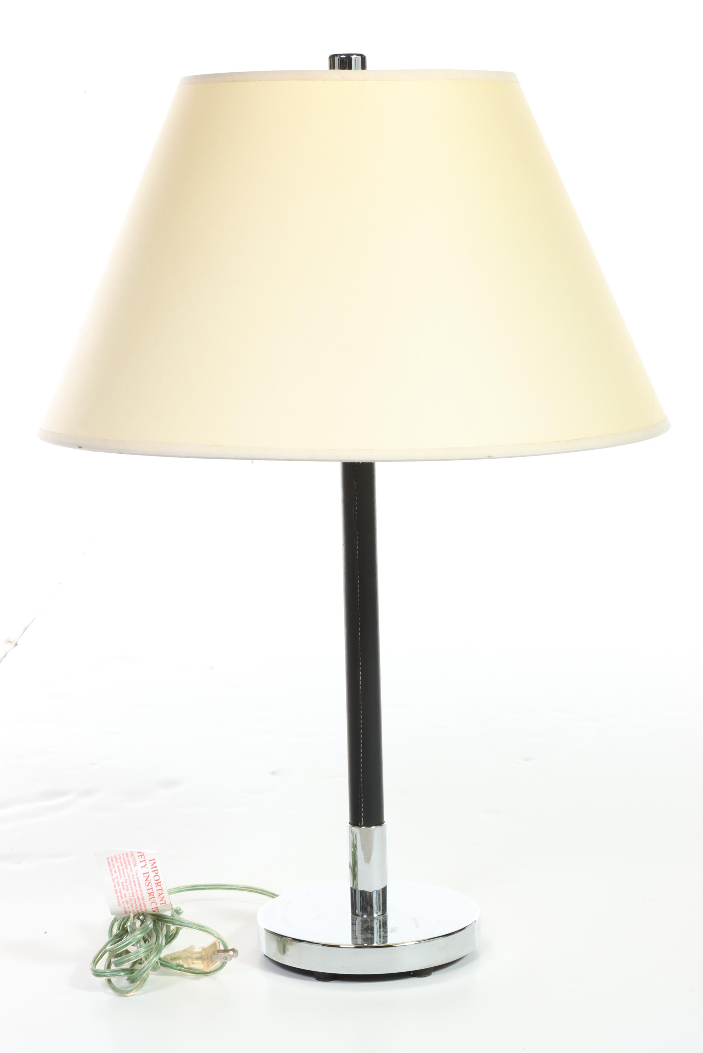 Ralph Lauren Leather and Chrome Club Floor Lamp and Table Lamp