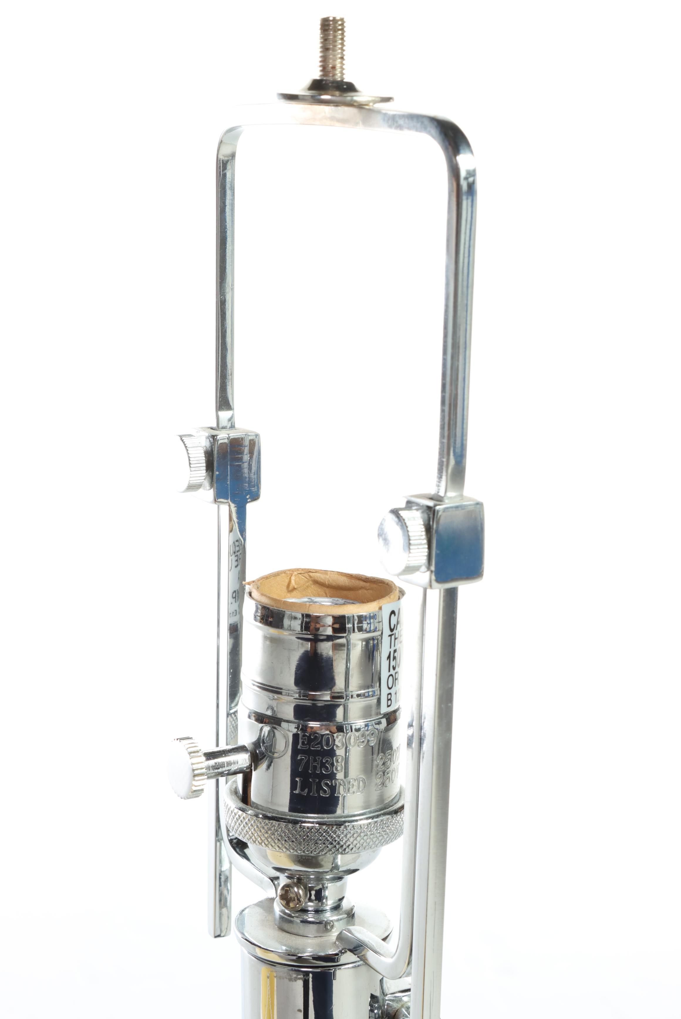 Ralph Lauren Leather and Chrome Club Floor Lamp and Table Lamp