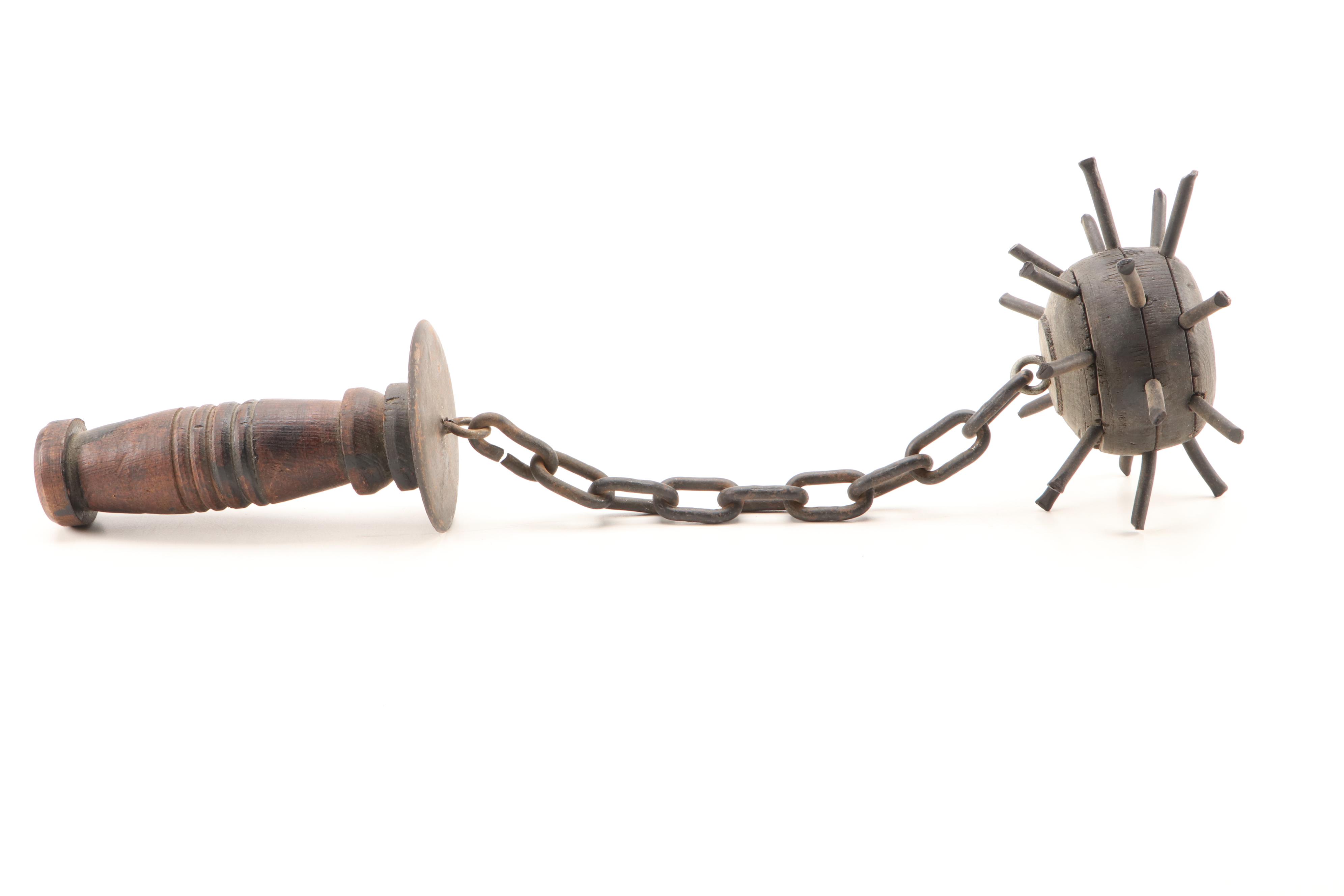 Flail with Wooden Handle and Metal Spikes, Mid to Late 20th Century
