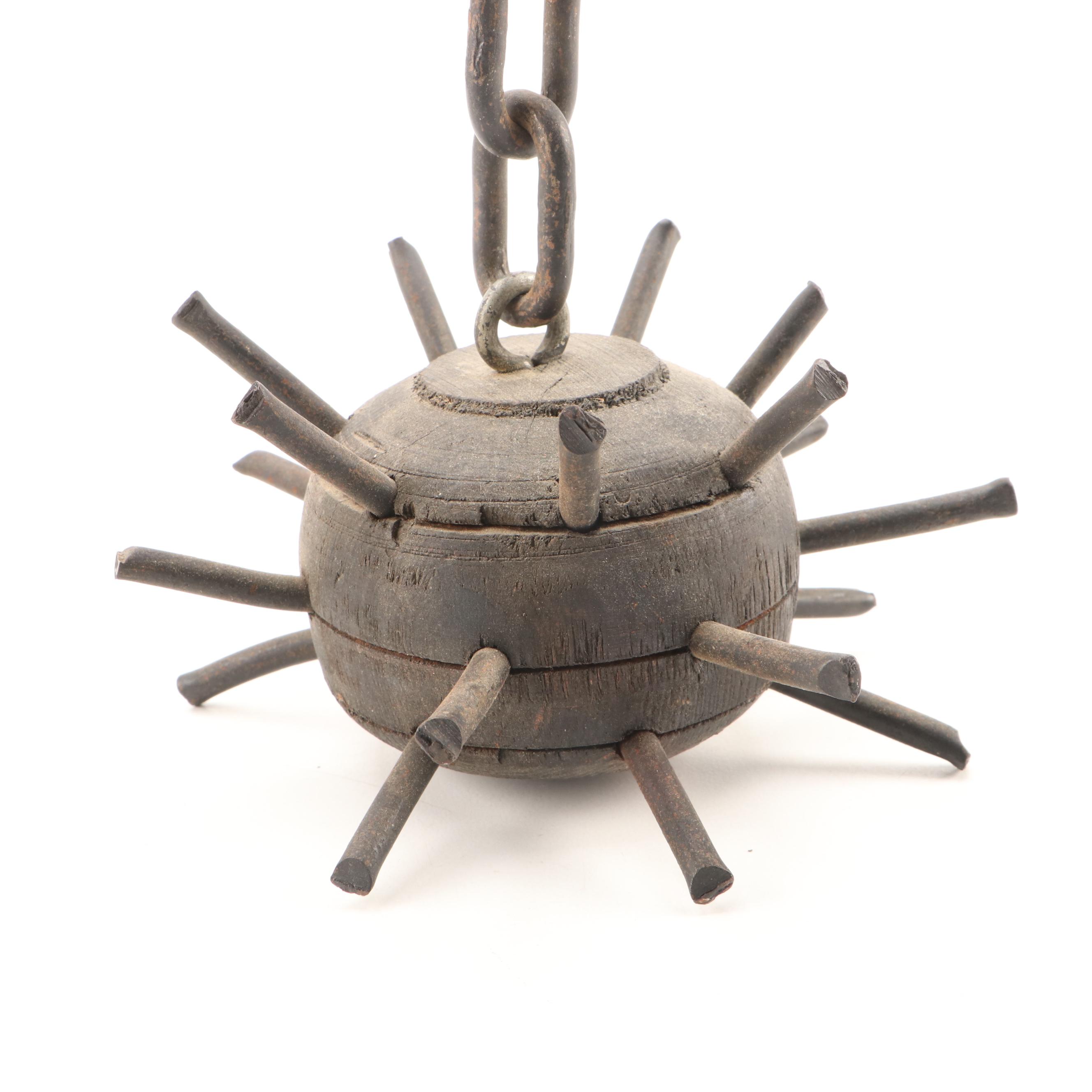 Flail with Wooden Handle and Metal Spikes, Mid to Late 20th Century