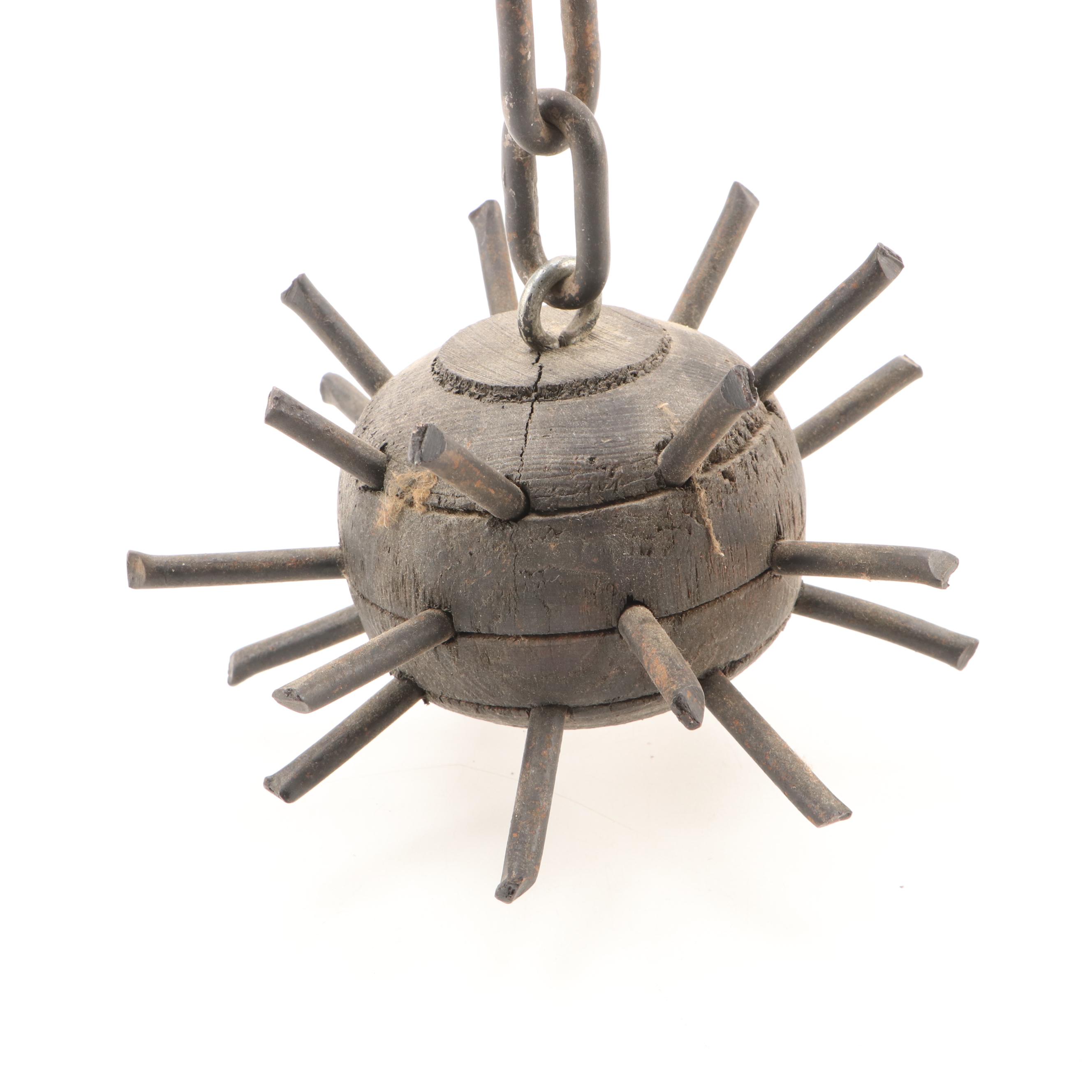 Flail with Wooden Handle and Metal Spikes, Mid to Late 20th Century