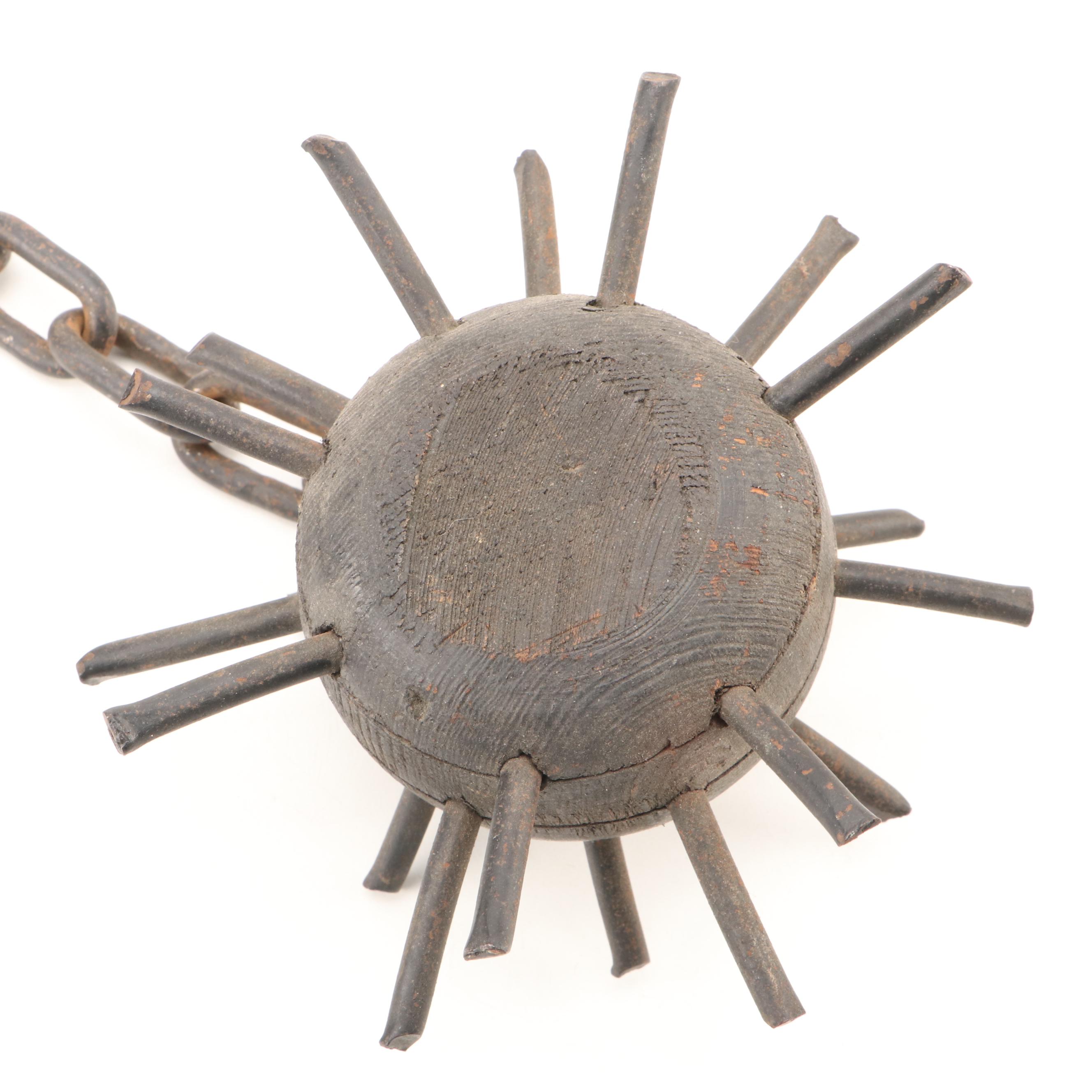 Flail with Wooden Handle and Metal Spikes, Mid to Late 20th Century