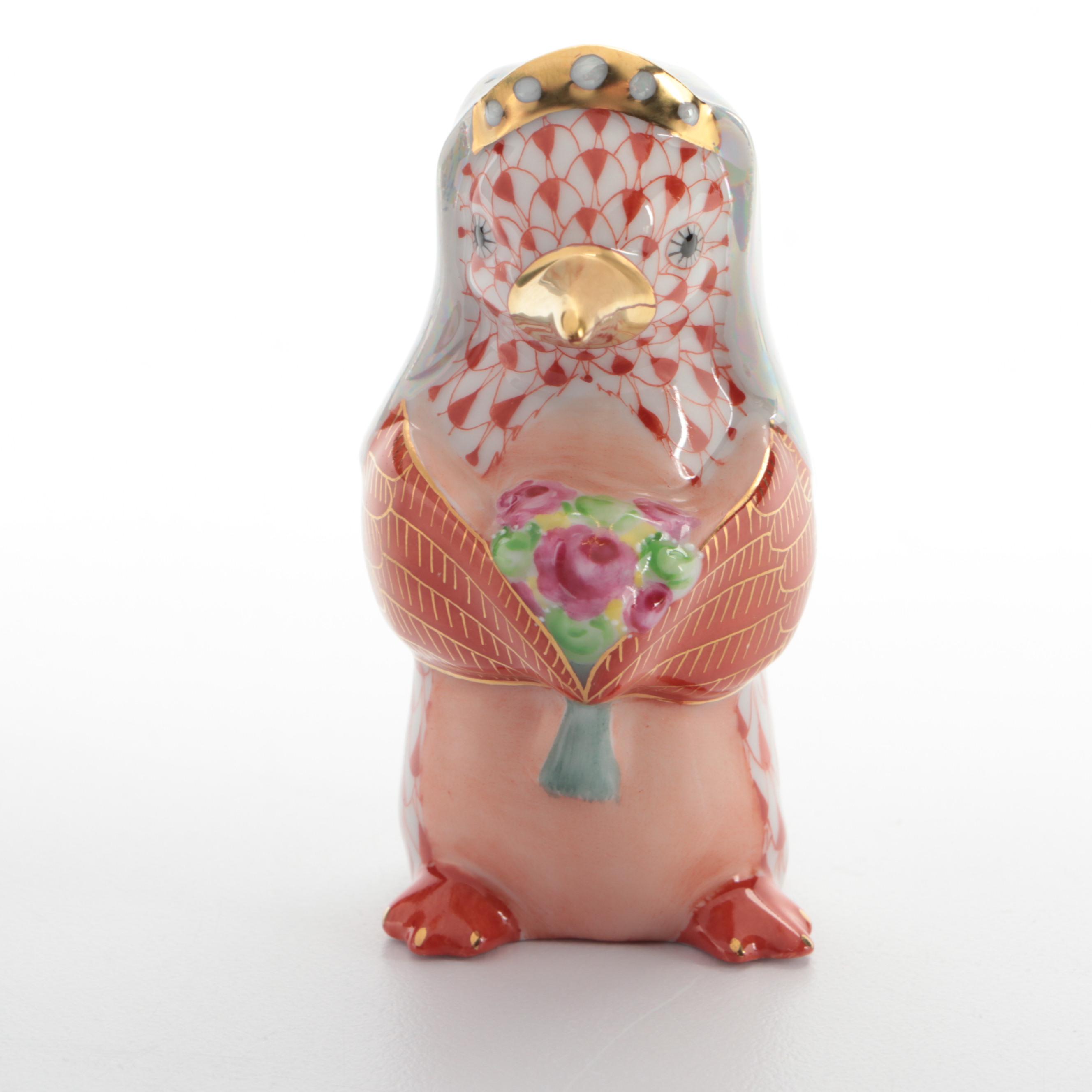 Herend Rust Fishnet with Gold "Penguin Bride" Porcelain Figurine