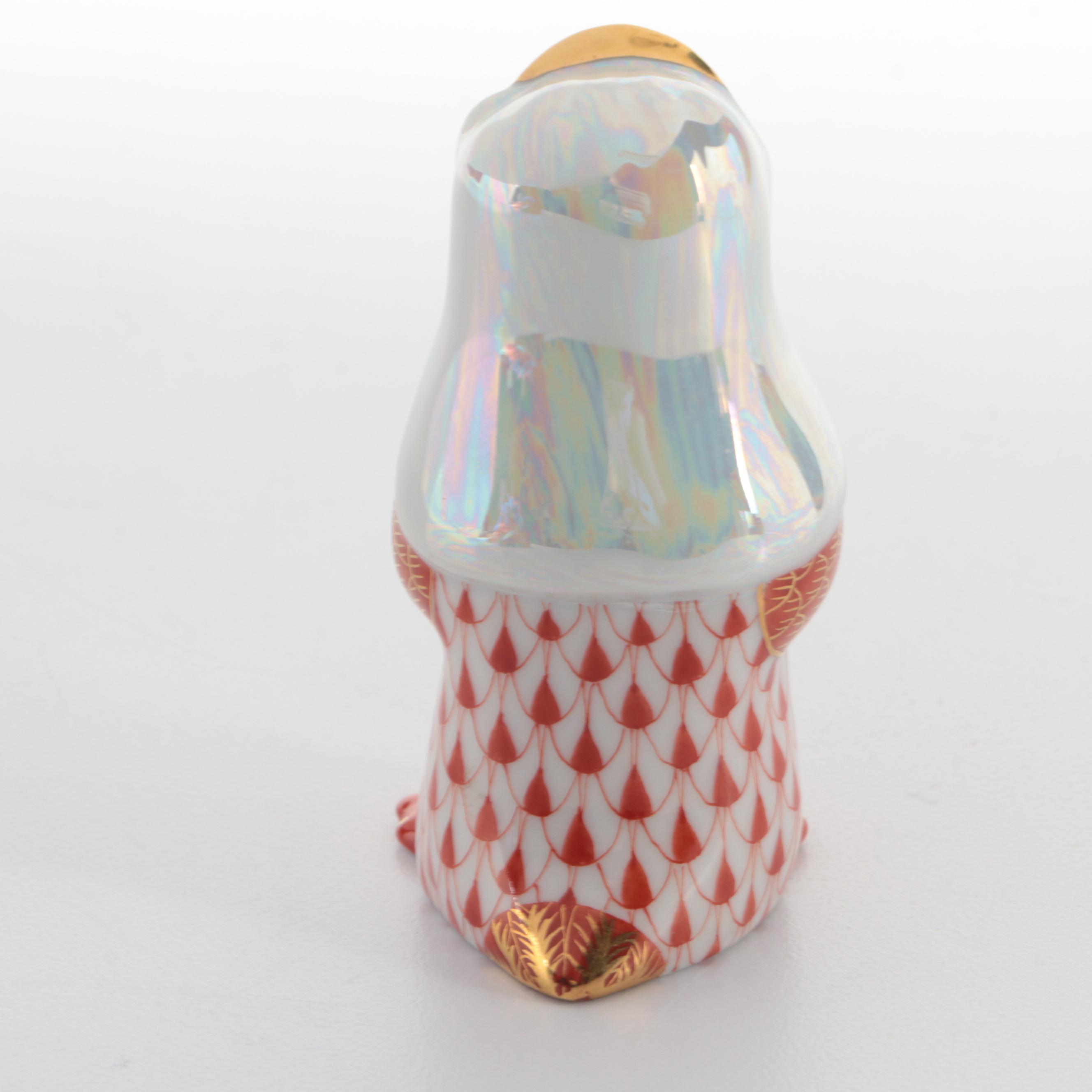 Herend Rust Fishnet with Gold "Penguin Bride" Porcelain Figurine