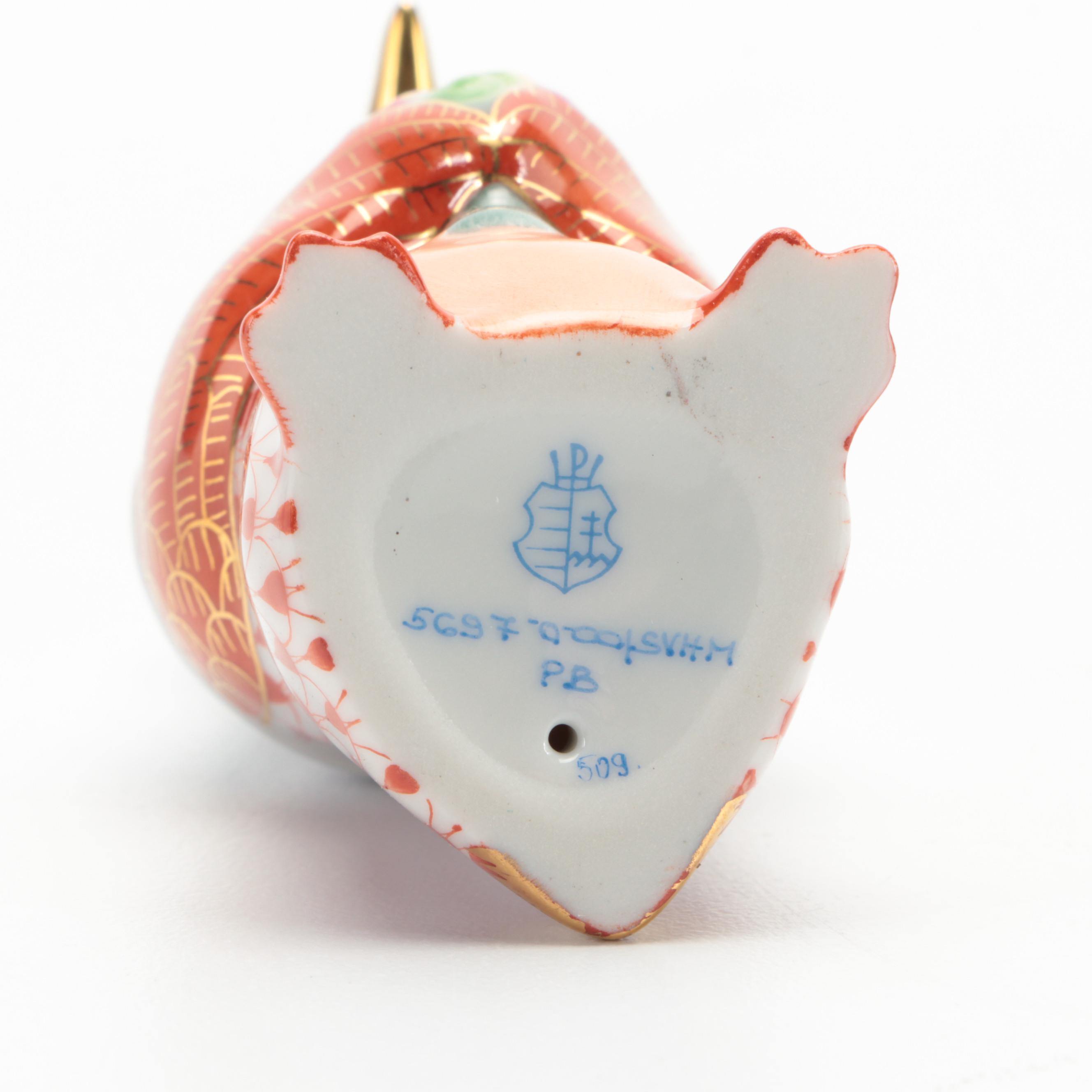 Herend Rust Fishnet with Gold "Penguin Bride" Porcelain Figurine