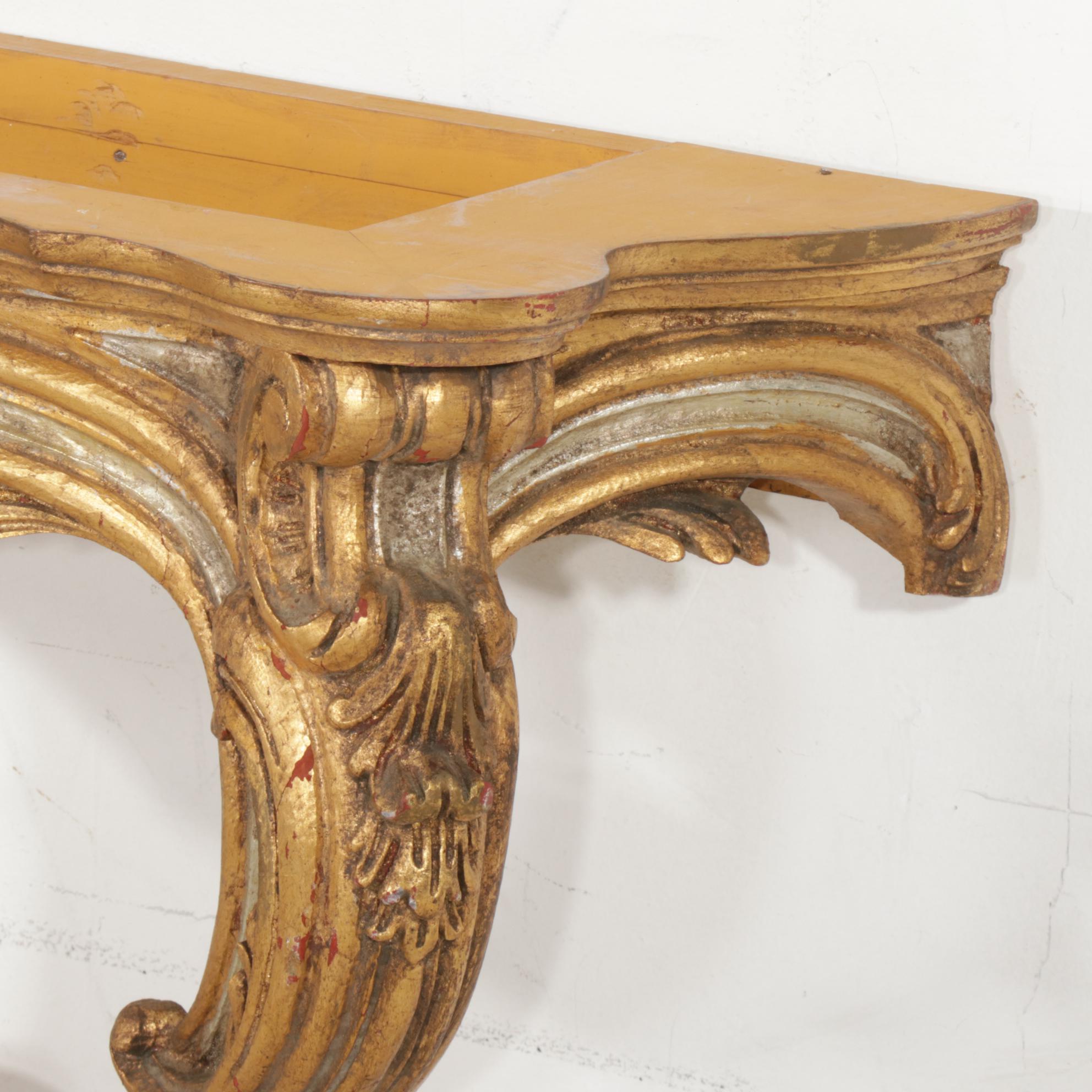 Spanish Rococo Style Giltwood Console Table Base, Late 20th Century