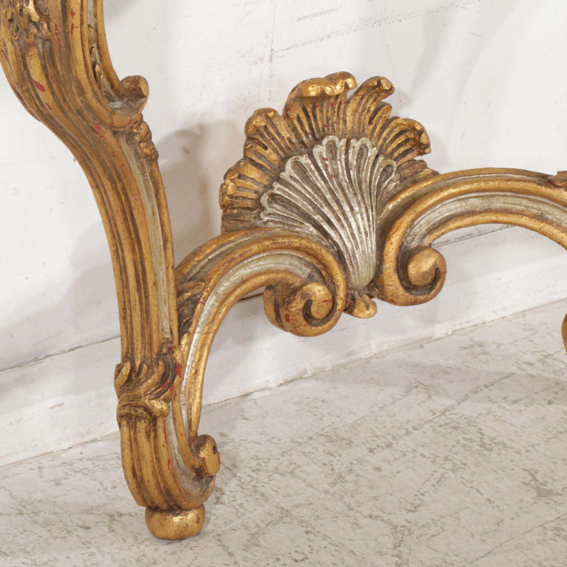 Spanish Rococo Style Giltwood Console Table Base, Late 20th Century