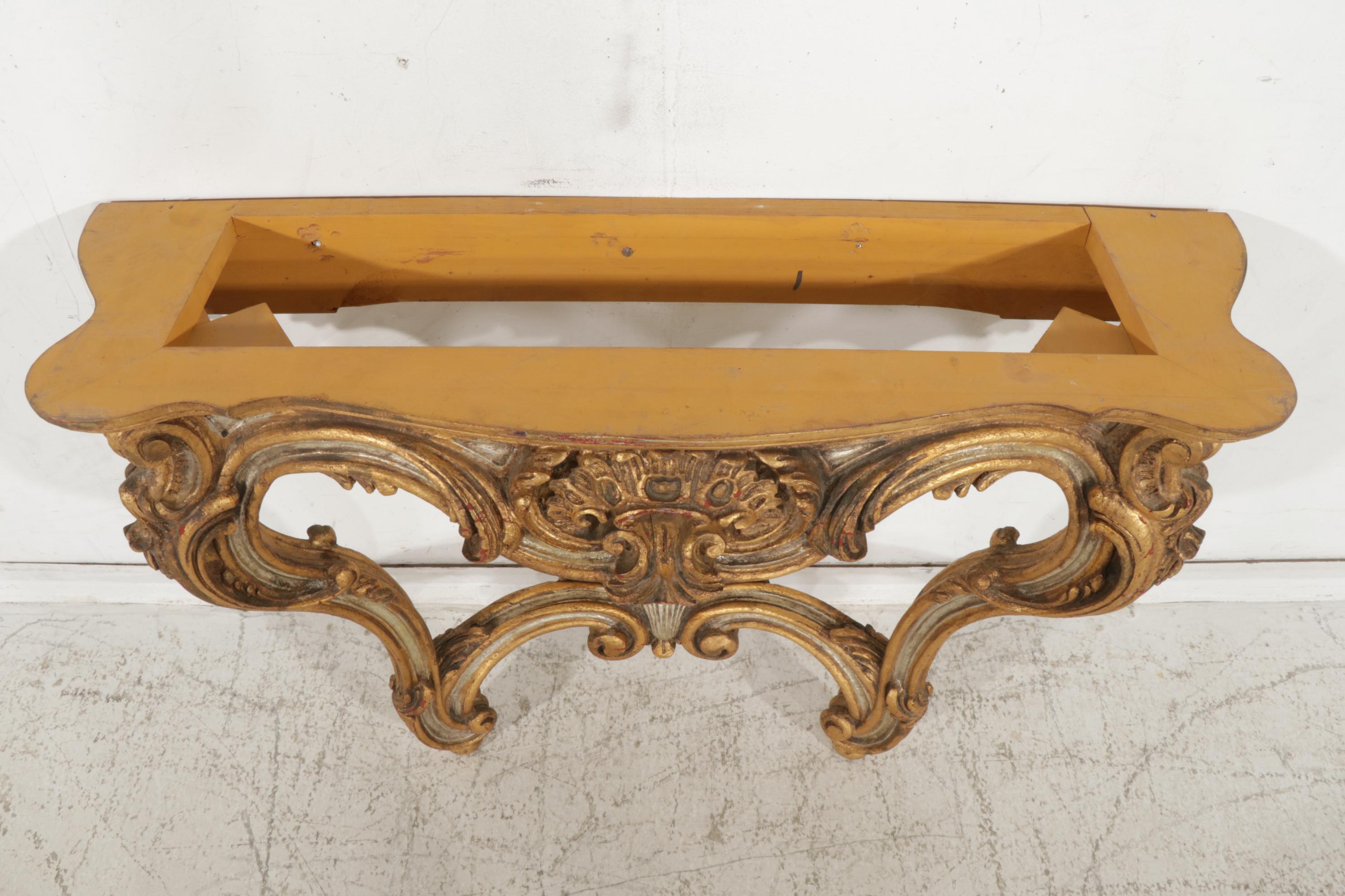 Spanish Rococo Style Giltwood Console Table Base, Late 20th Century