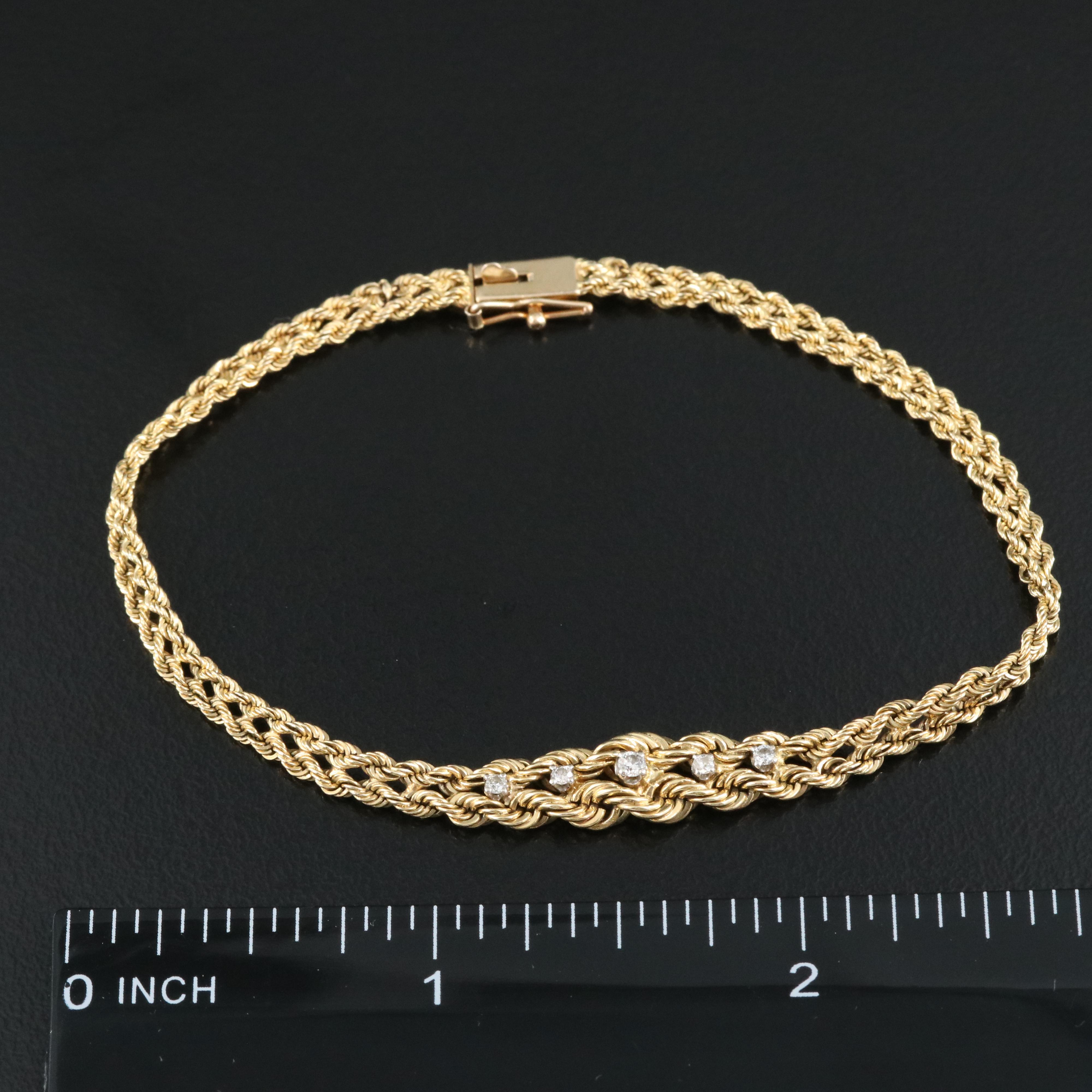 14K 0.08 CTW Diamond Braided Graduated Bracelet