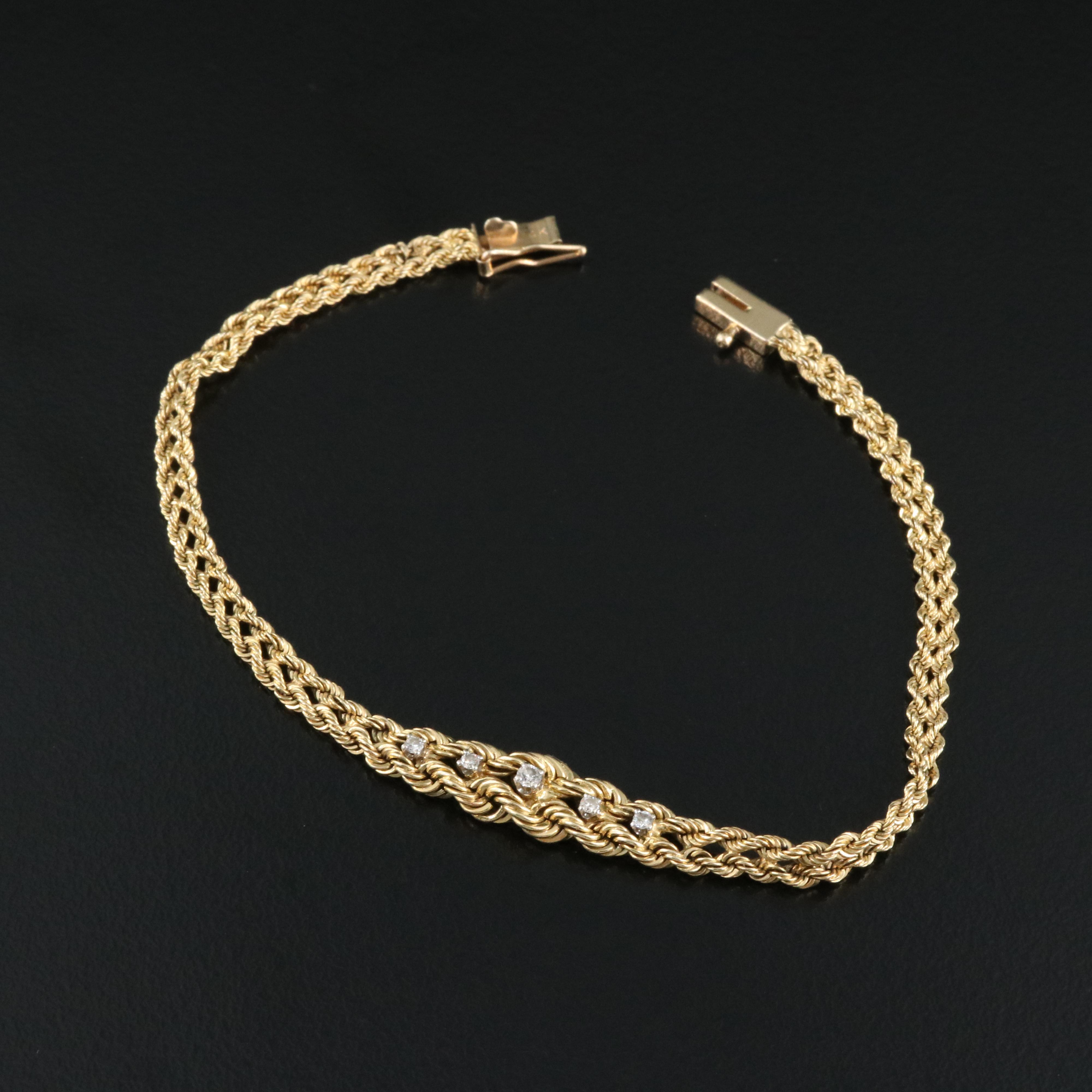 14K 0.08 CTW Diamond Braided Graduated Bracelet