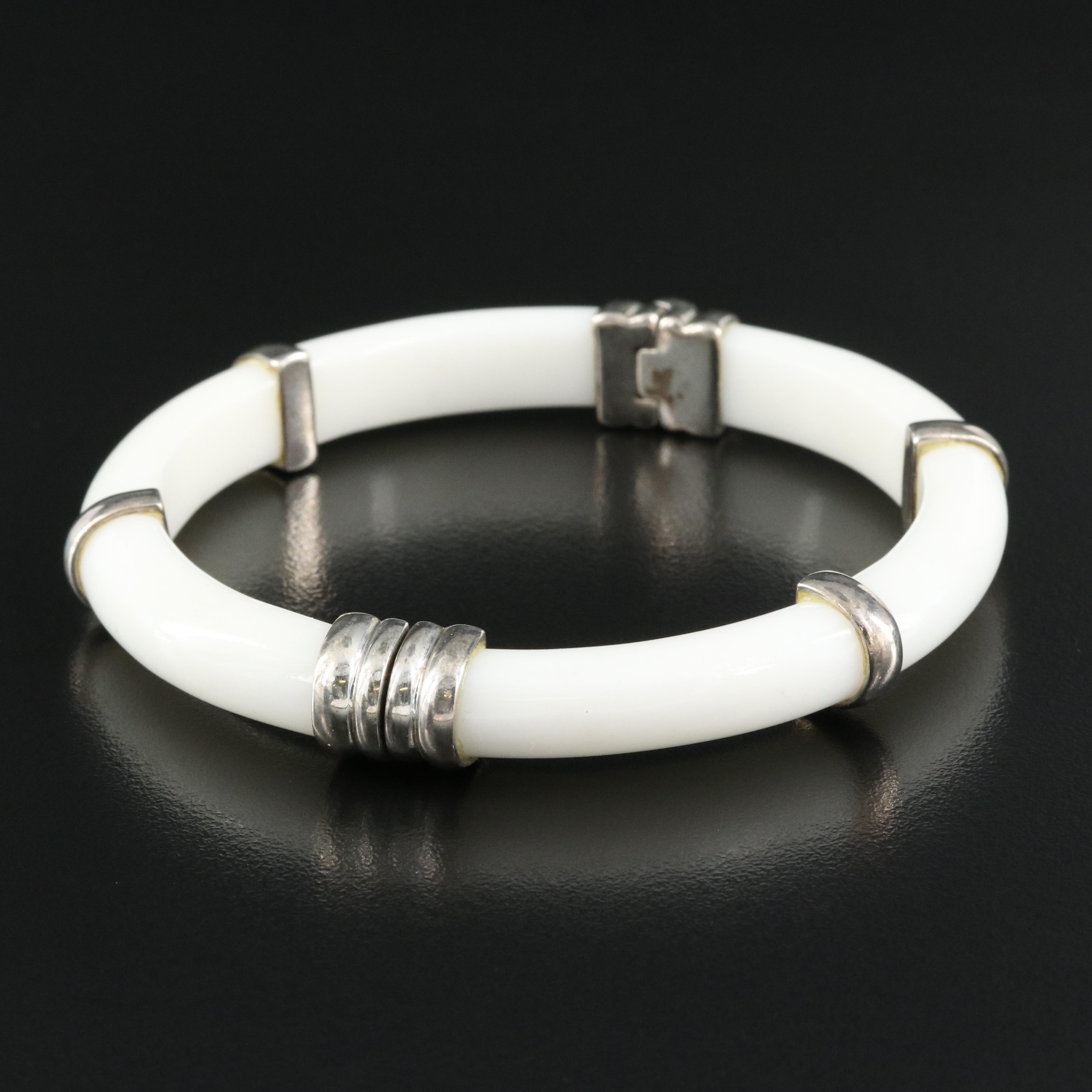 Sterling Agate Hinged Bangle