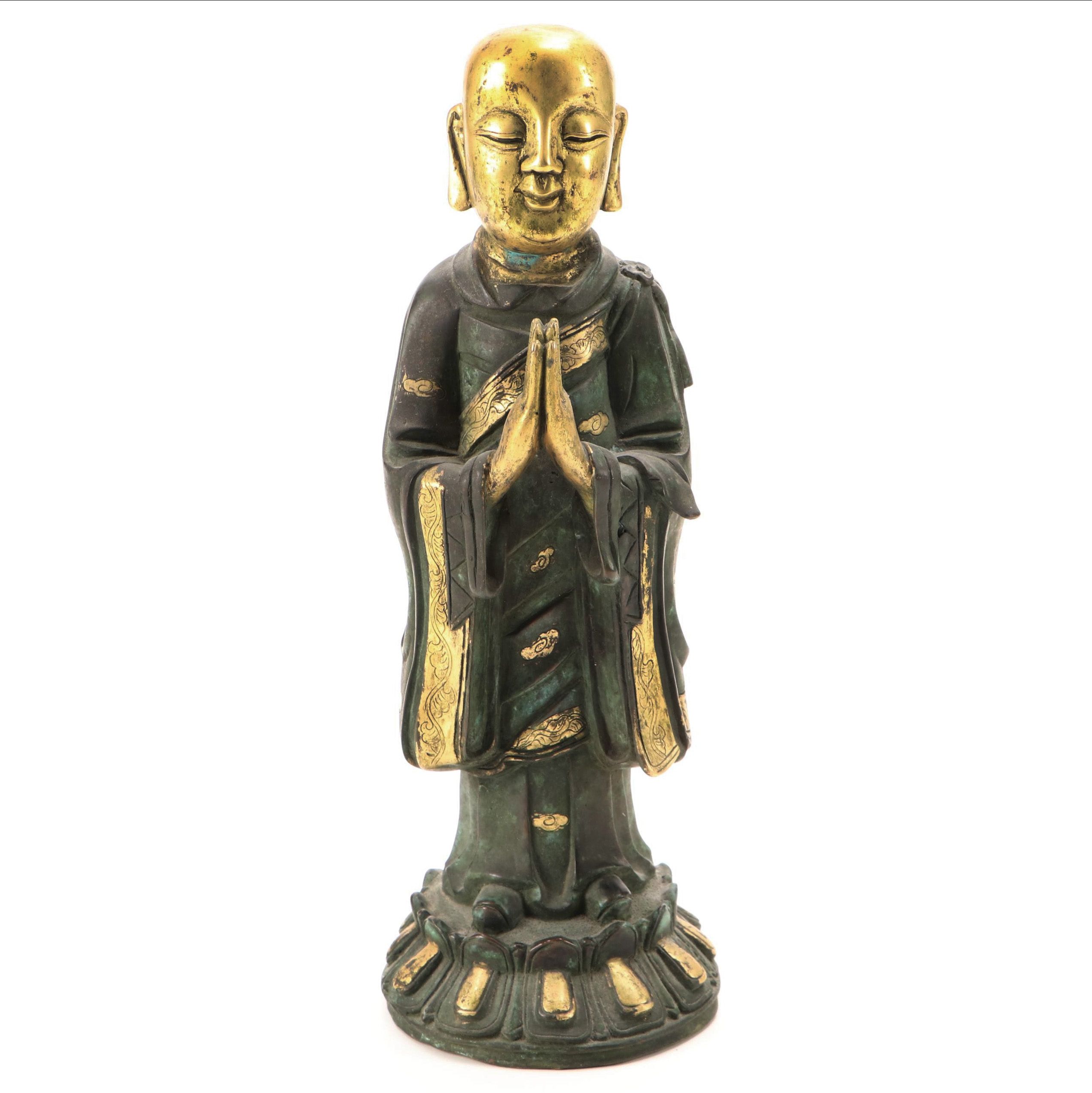 Chinese Parcel Gilt Bronze of a Luohan