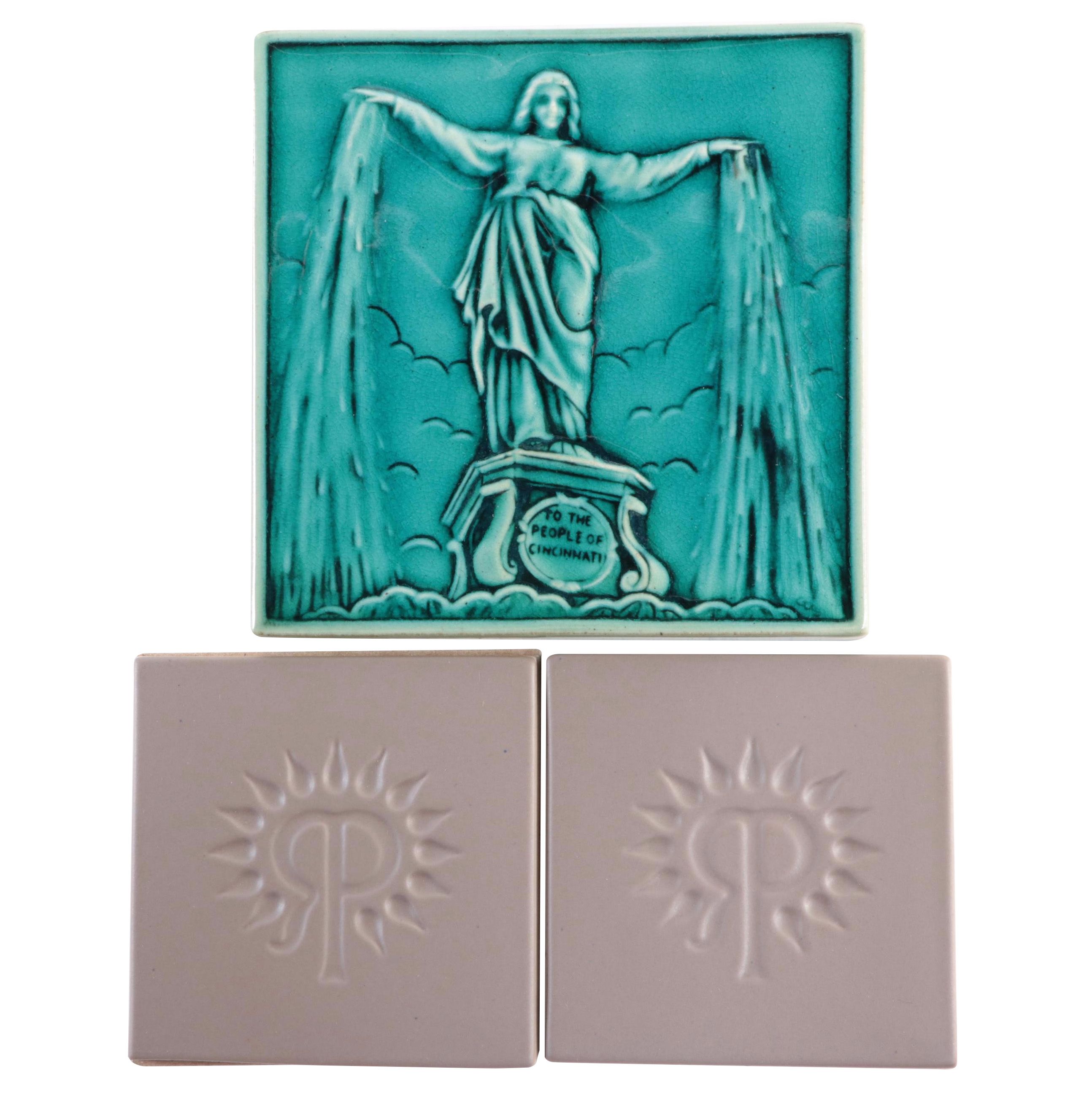 Rookwood Pottery Commemorative "Tyler Davidson Fountain" and More Ceramic Tiles