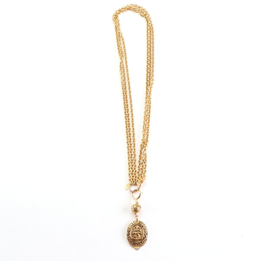 Chanel Oval Medallion Necklace with Triple Chain