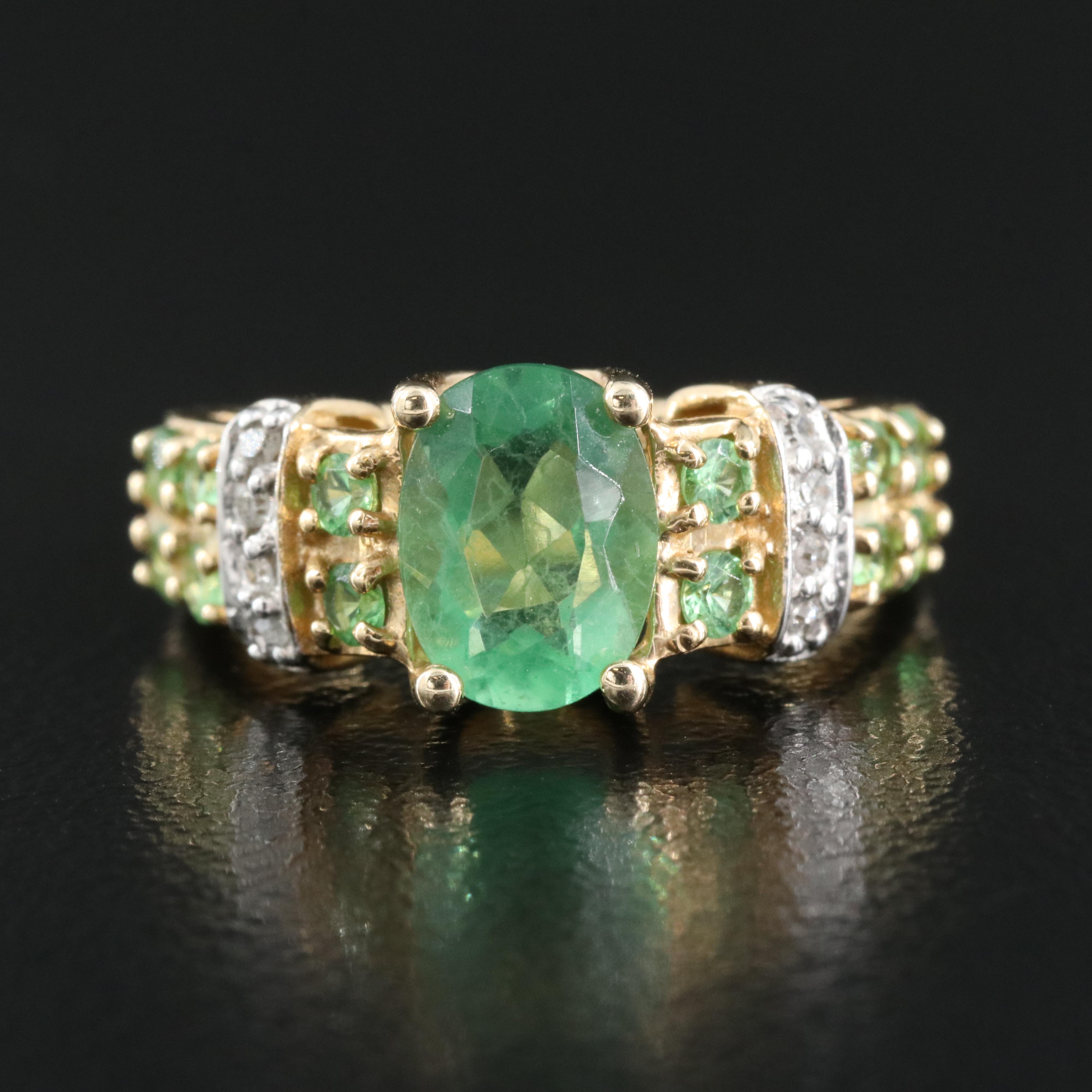 14K Fluorite, Tsavorite and Diamond Ring