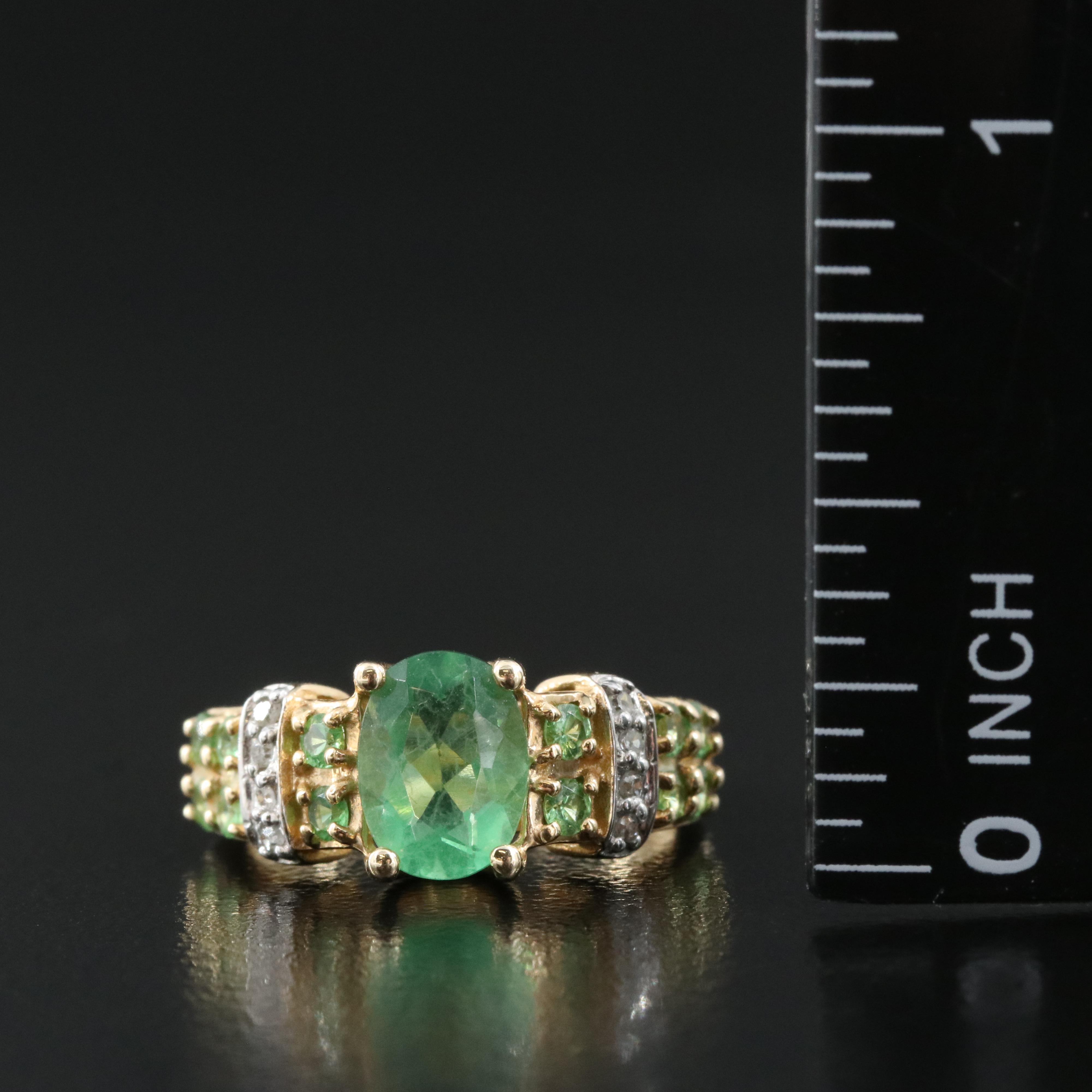 14K Fluorite, Tsavorite and Diamond Ring