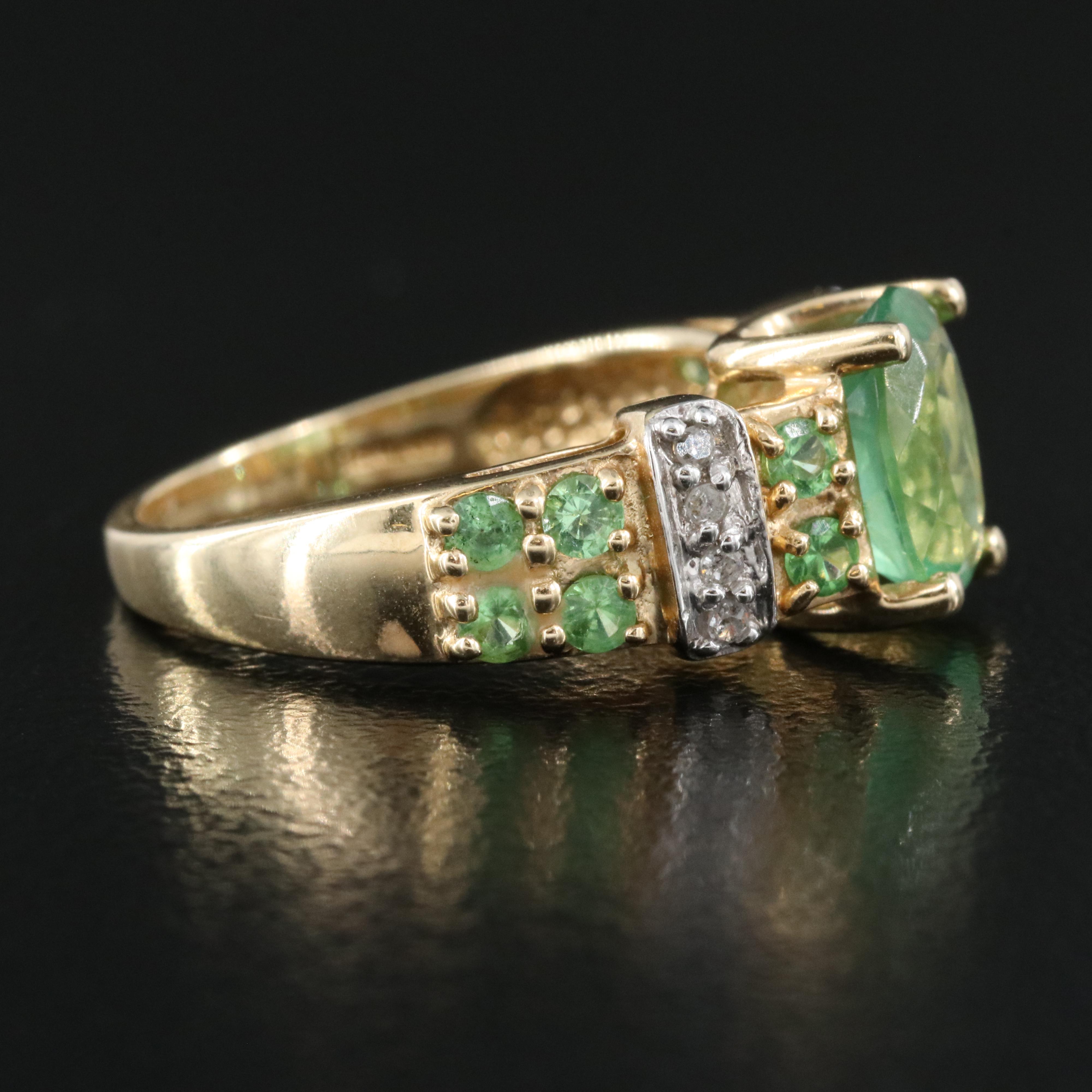 14K Fluorite, Tsavorite and Diamond Ring