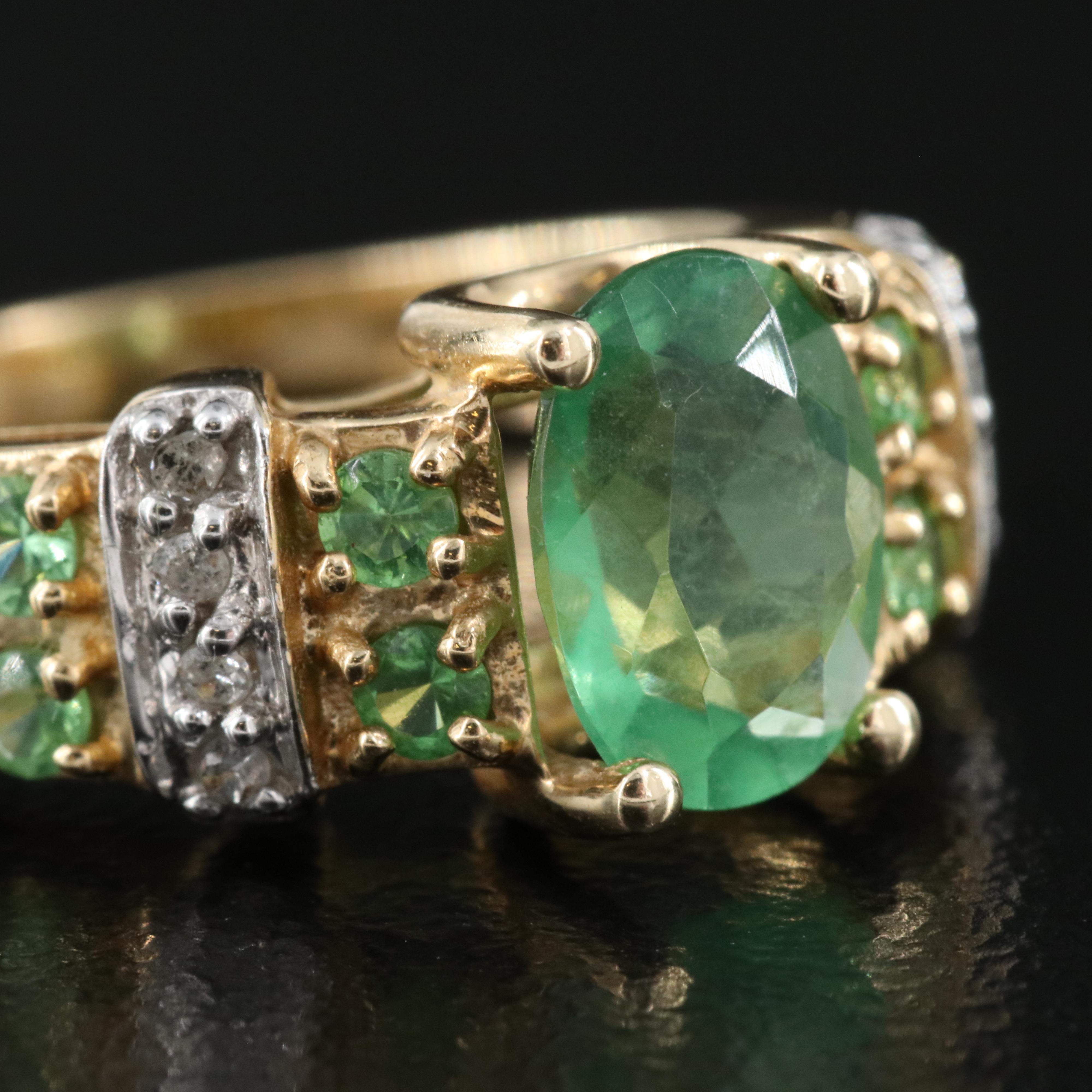 14K Fluorite, Tsavorite and Diamond Ring