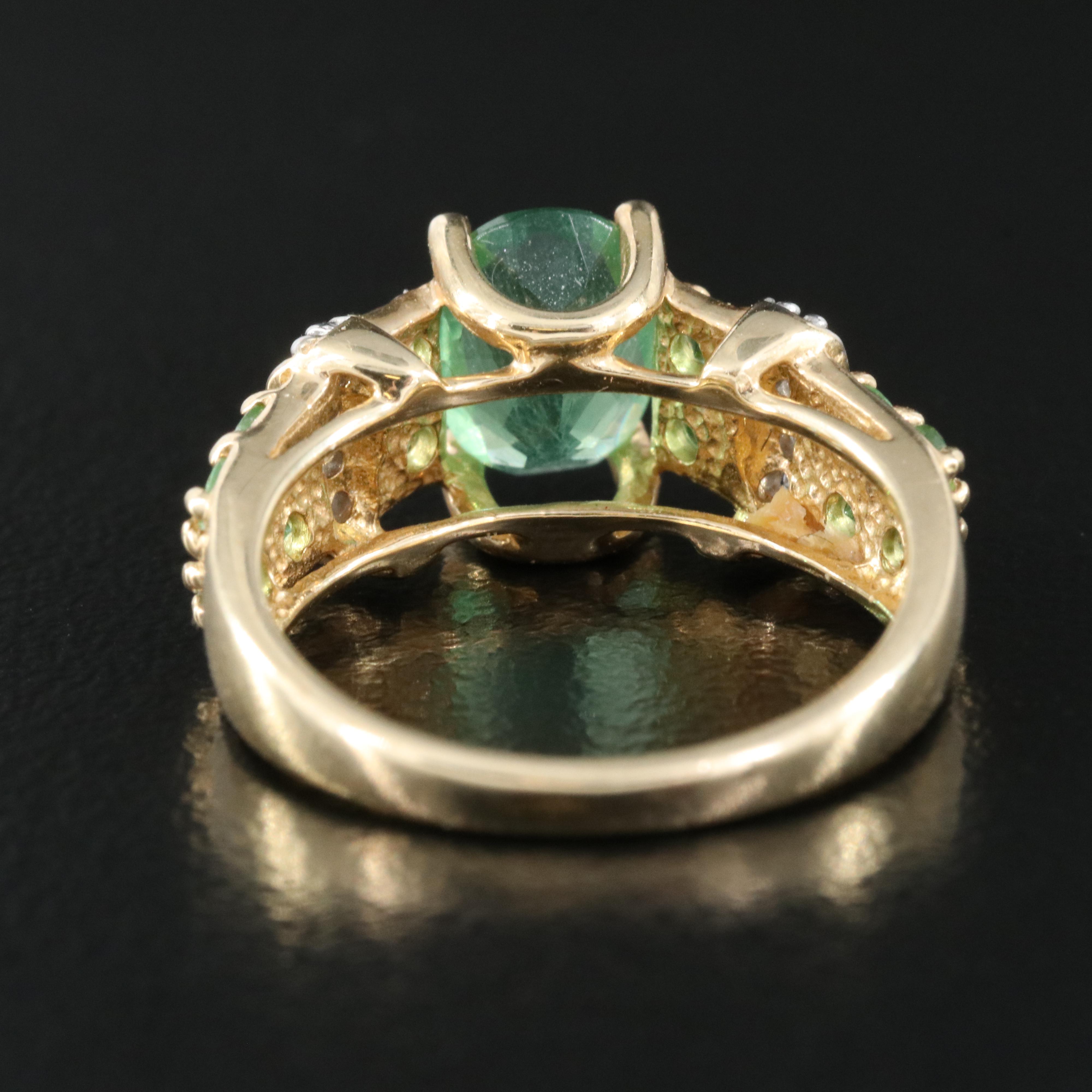 14K Fluorite, Tsavorite and Diamond Ring
