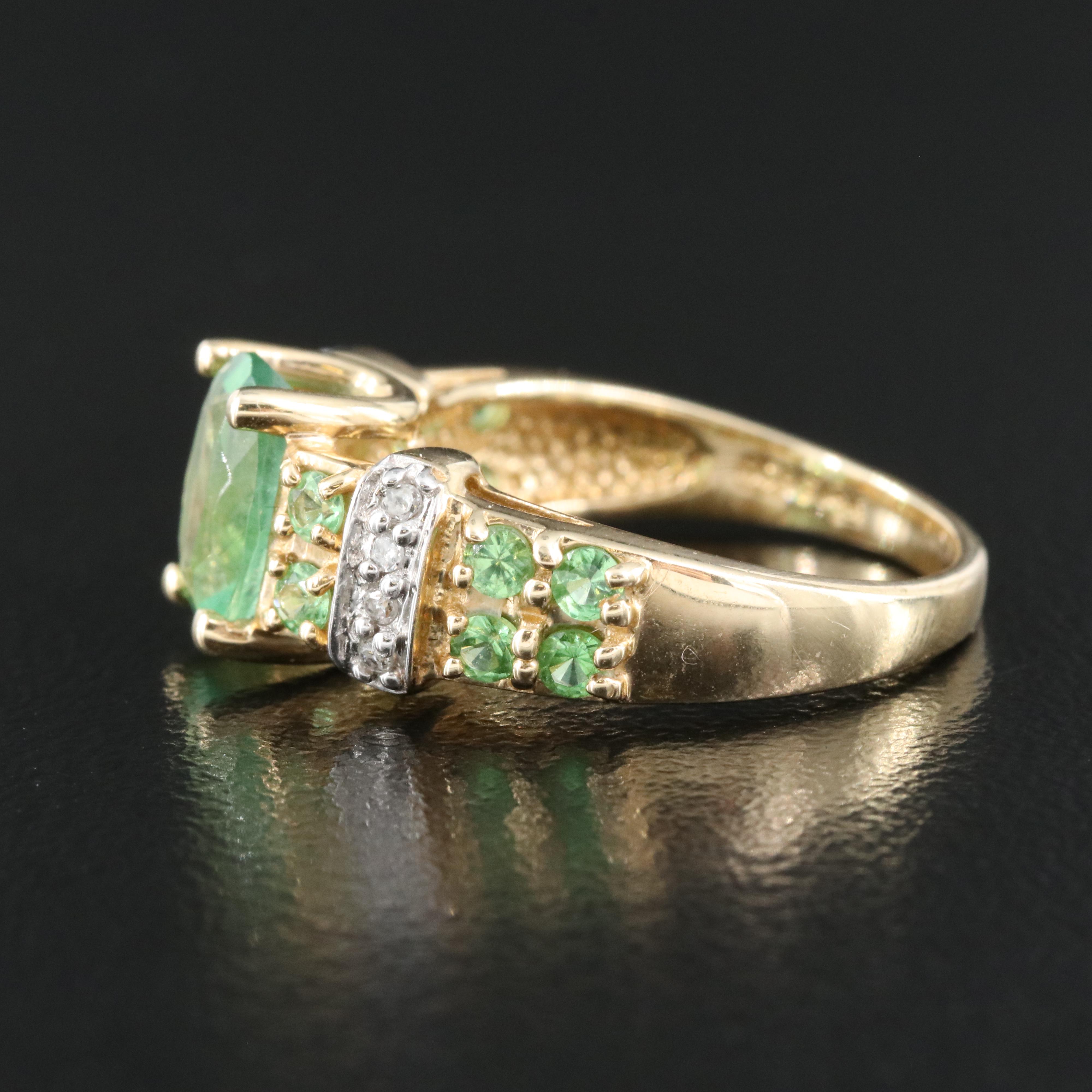 14K Fluorite, Tsavorite and Diamond Ring