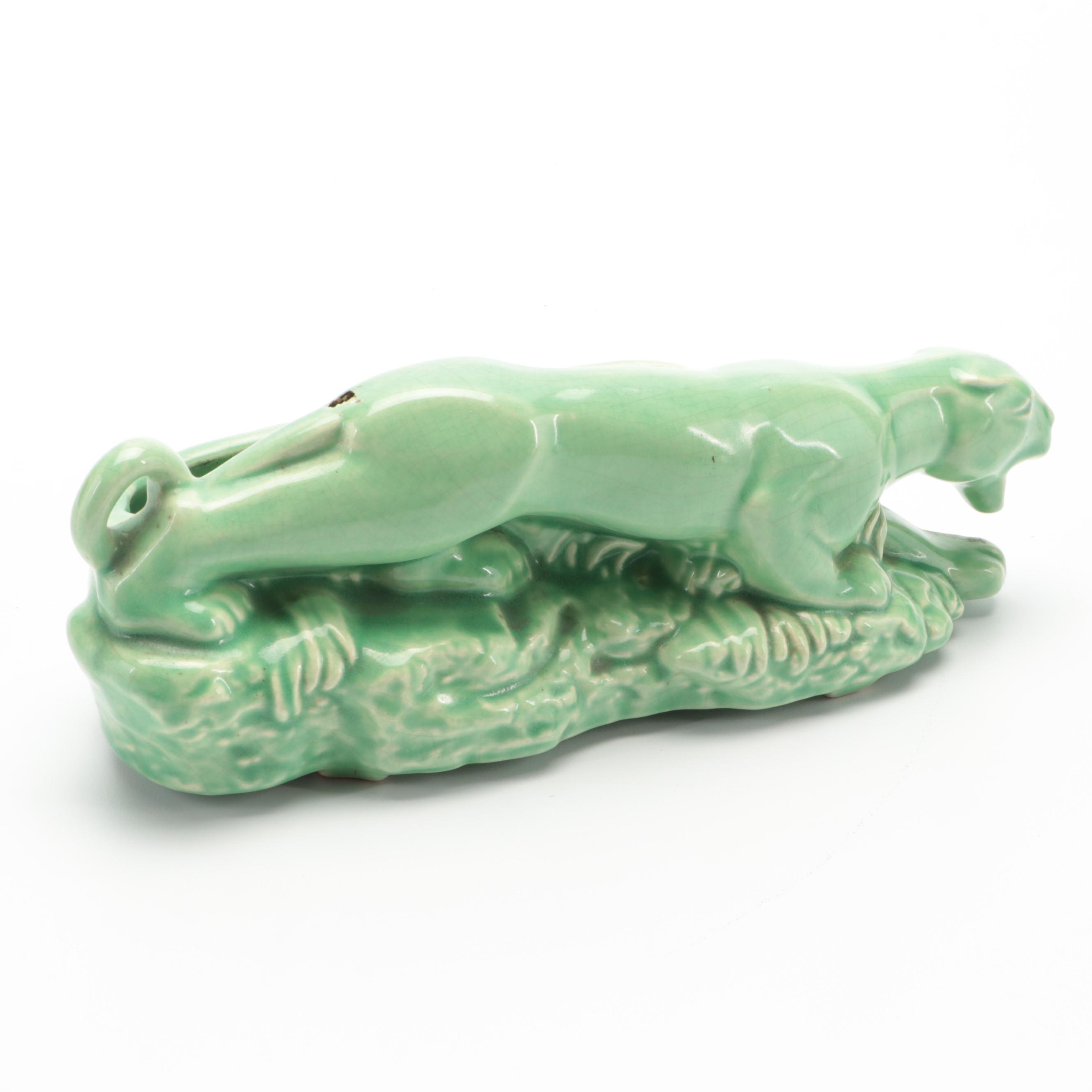 Mid Century Modern Glazed Ceramic Panther Planter Vases