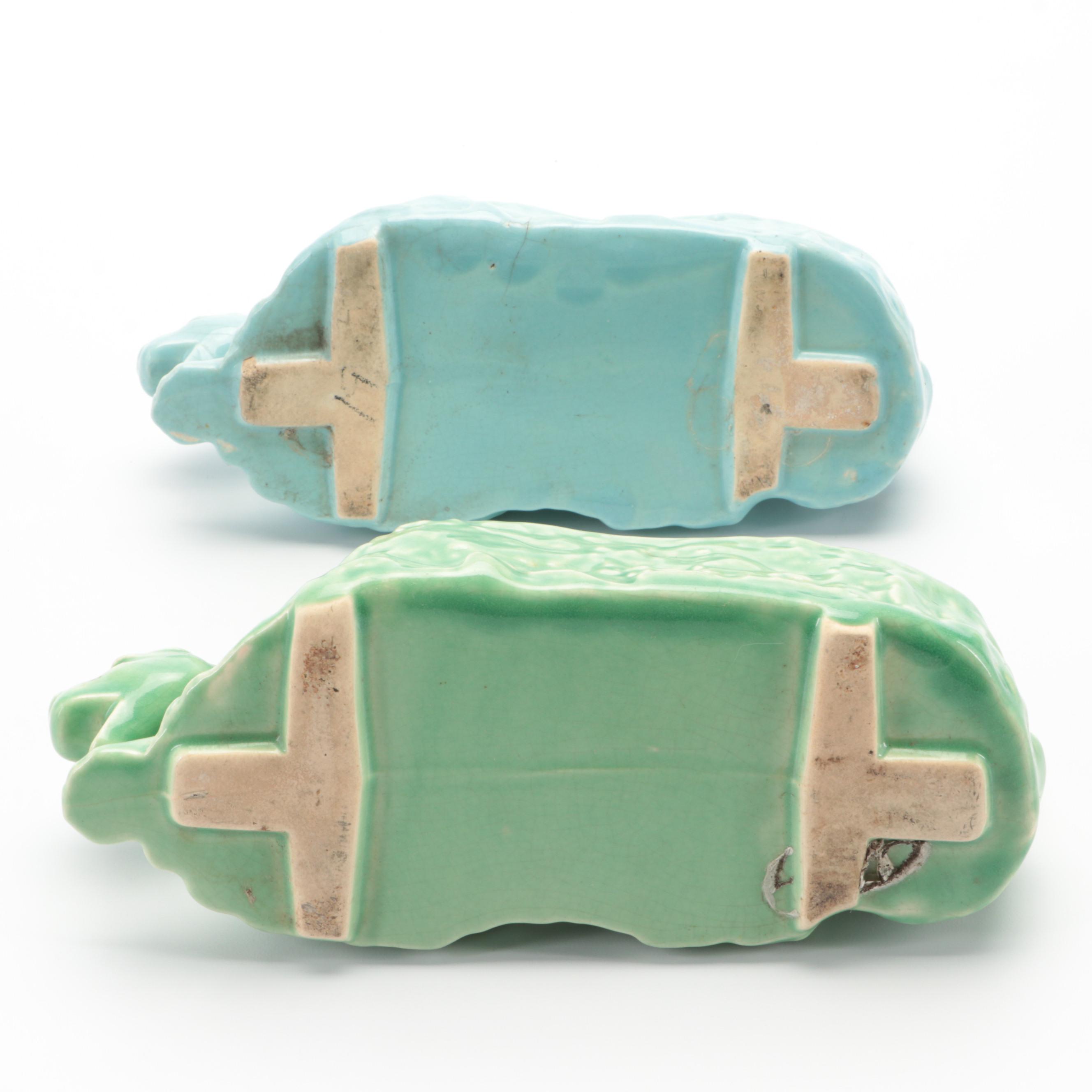 Mid Century Modern Glazed Ceramic Panther Planter Vases