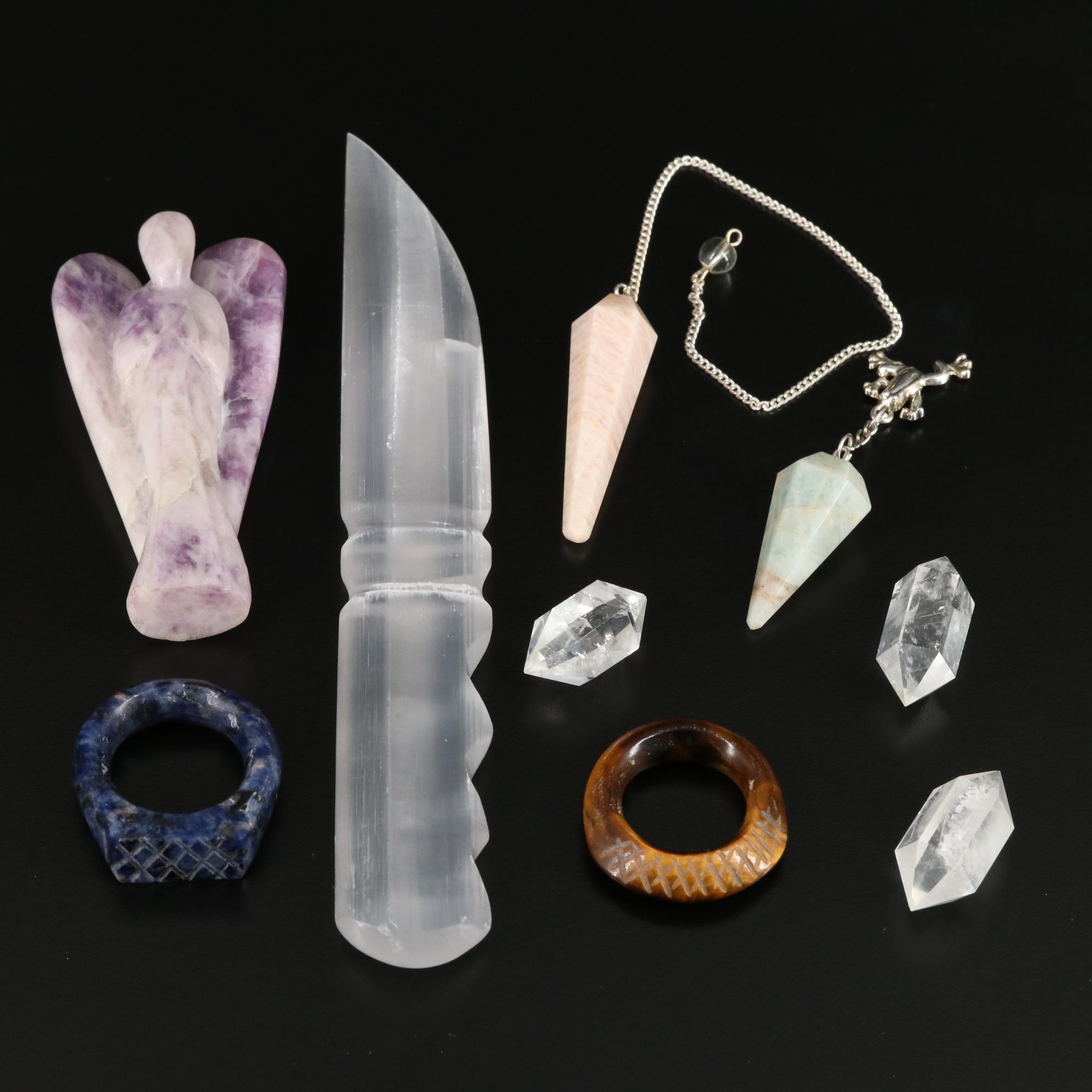 Tiger's Eye and Quartz Jewelry with Selenite Letter Opener