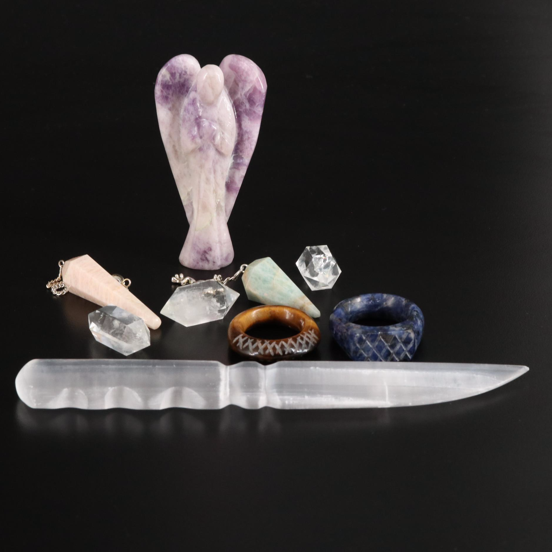 Tiger's Eye and Quartz Jewelry with Selenite Letter Opener