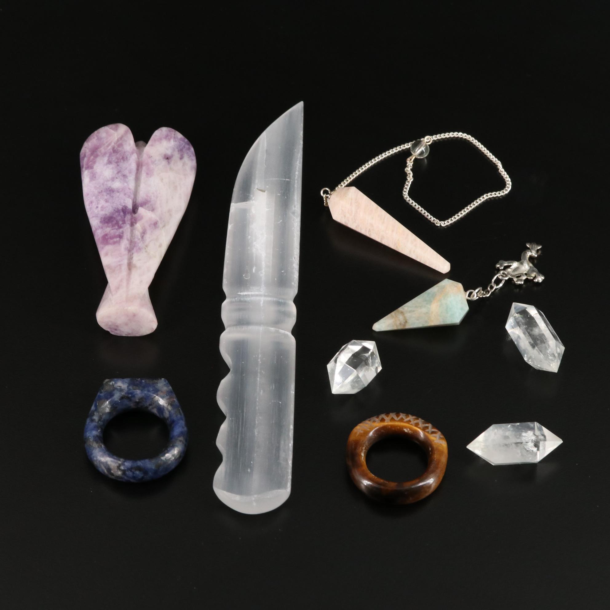 Tiger's Eye and Quartz Jewelry with Selenite Letter Opener