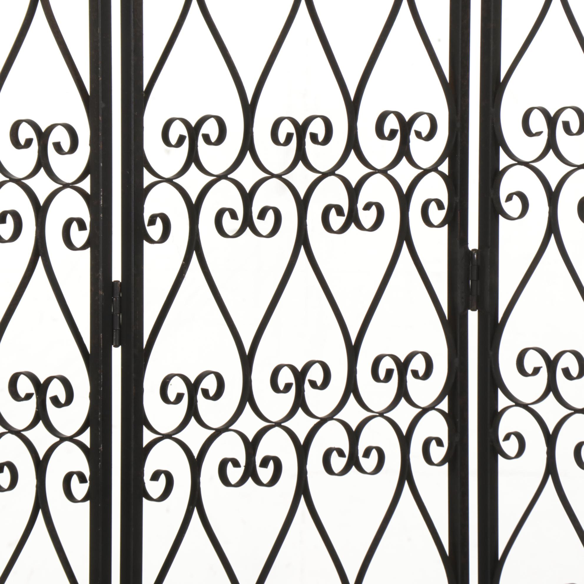 Scrolled Wrought Iron Three-Panel Screen