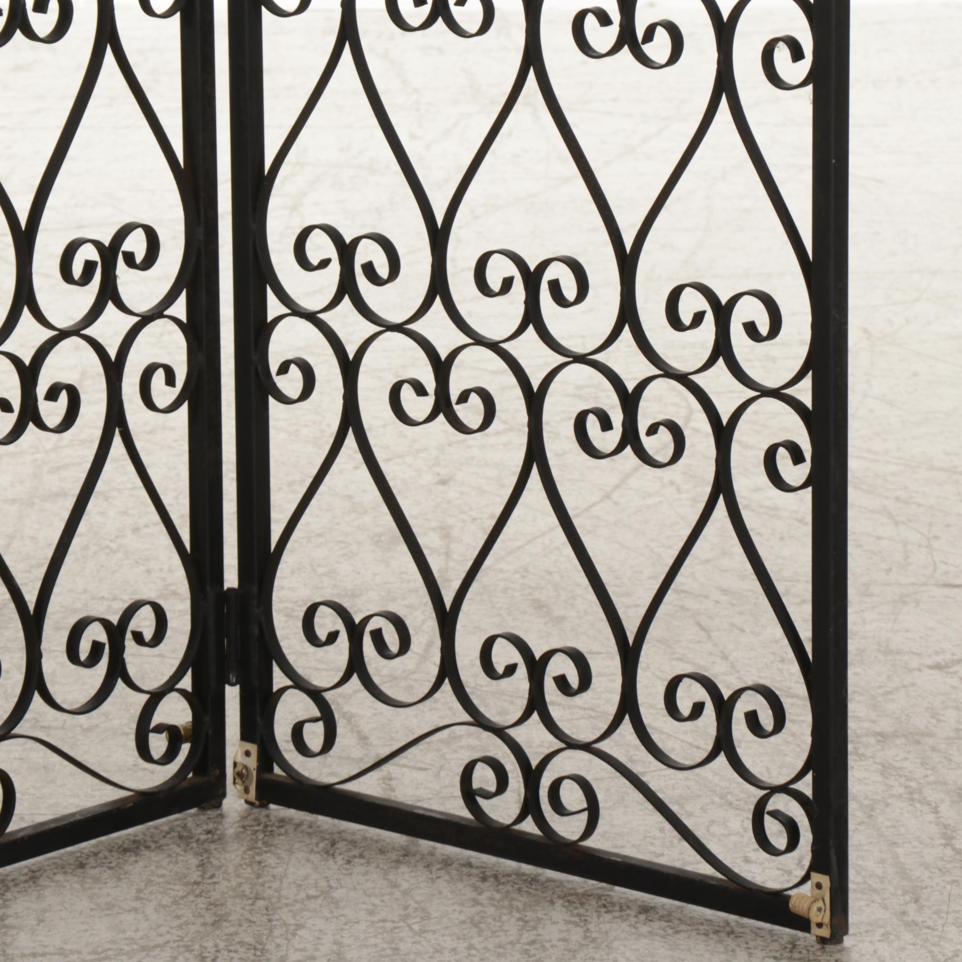 Scrolled Wrought Iron Three-Panel Screen