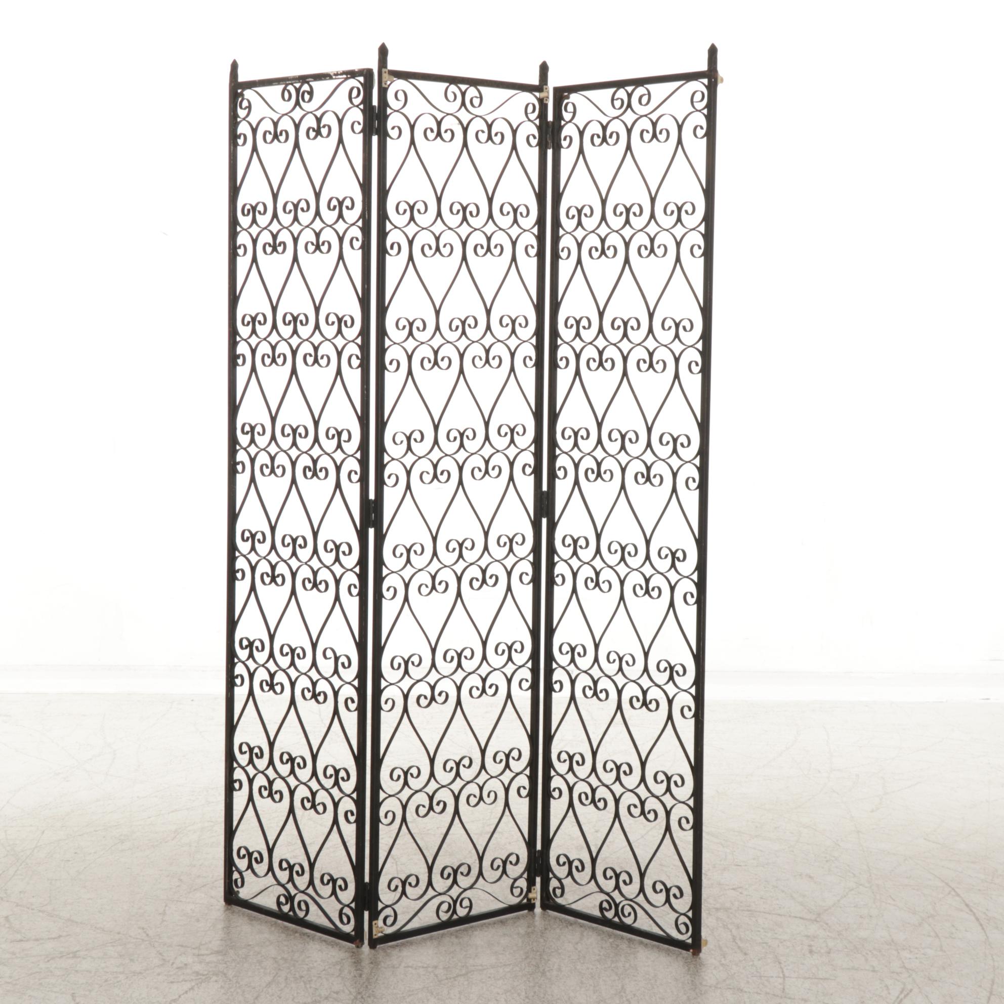 Scrolled Wrought Iron Three-Panel Screen