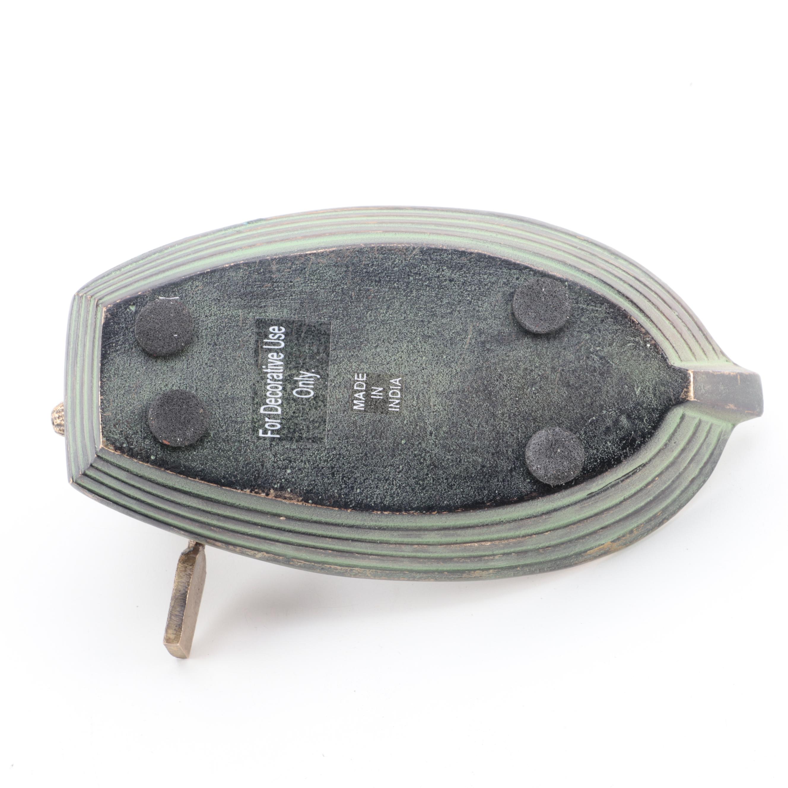 Patinated Cast Metal Rabbit in Rowboat Trinket Dish