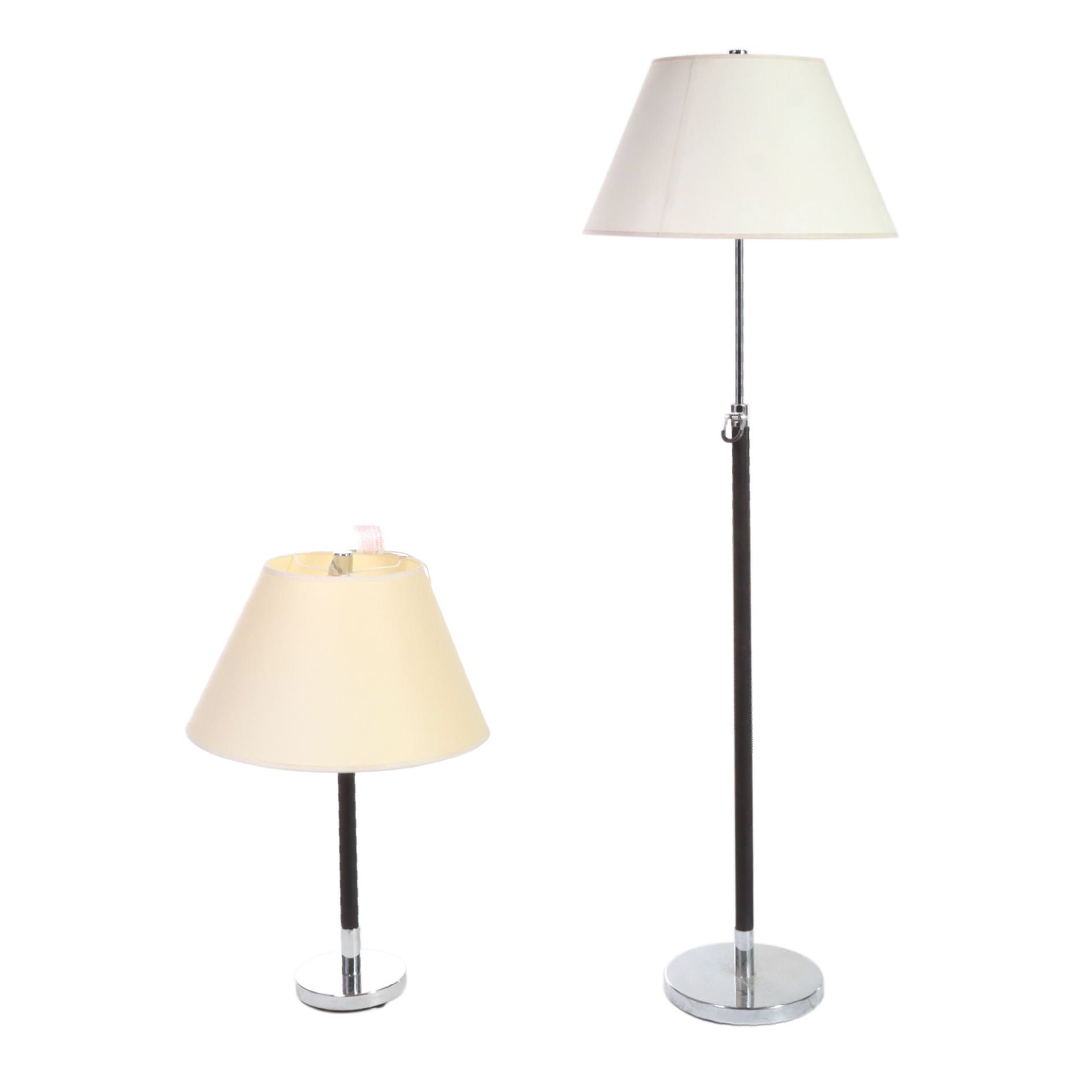 Ralph Lauren Leather and Chrome Club Floor Lamp and Table Lamp