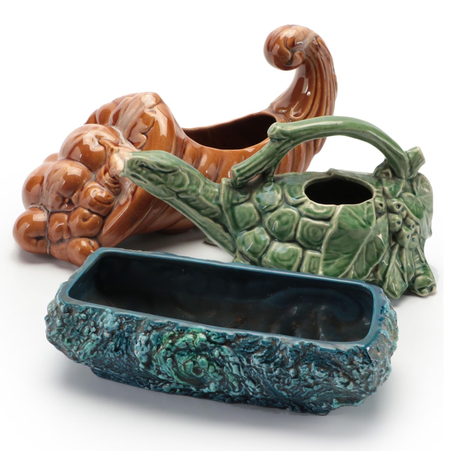 McCoy Pottery Glazed Ceramic Turtle Watering Can with Other Planters