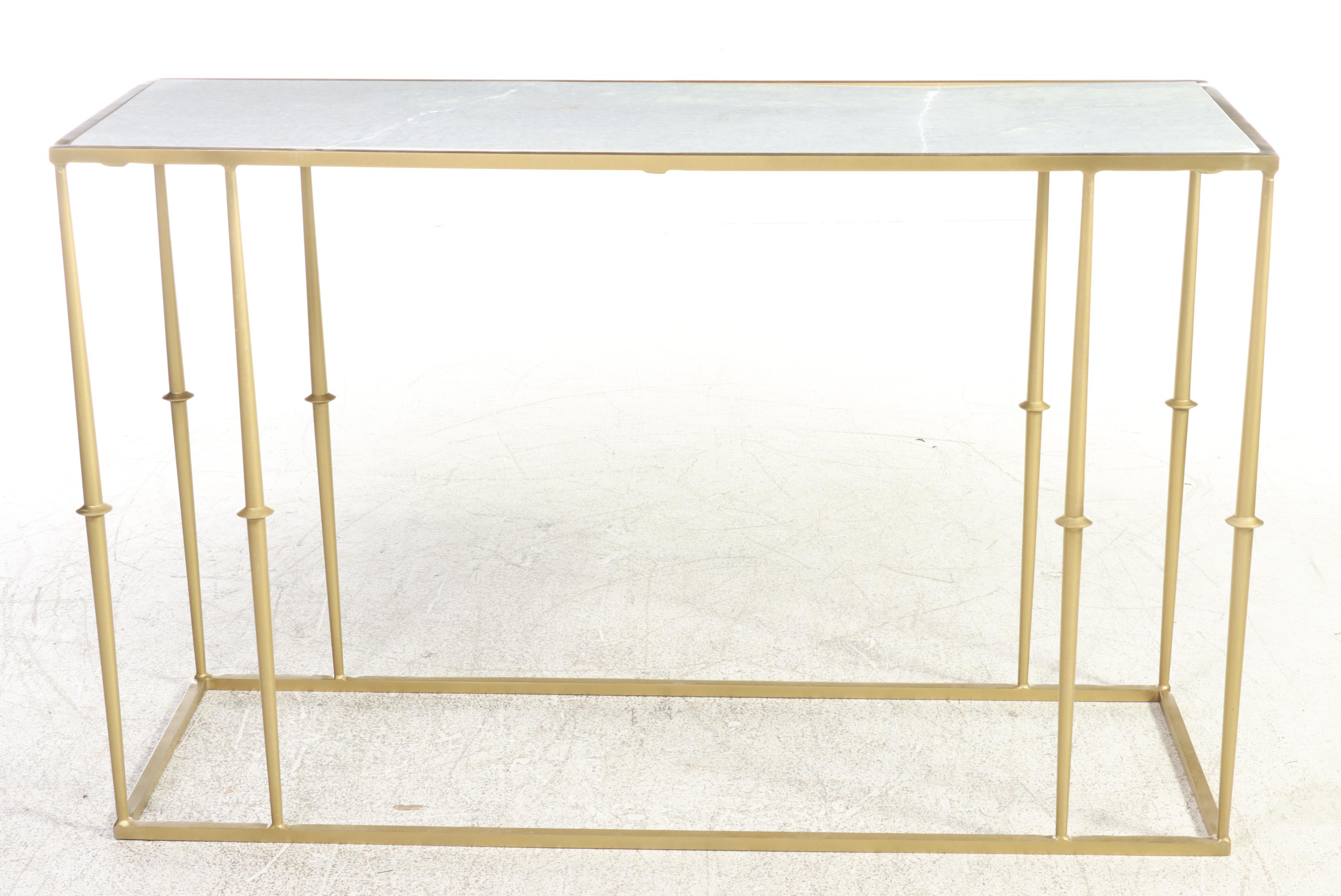 Contemporary White Marble Top Gold Tone Metal Console Table