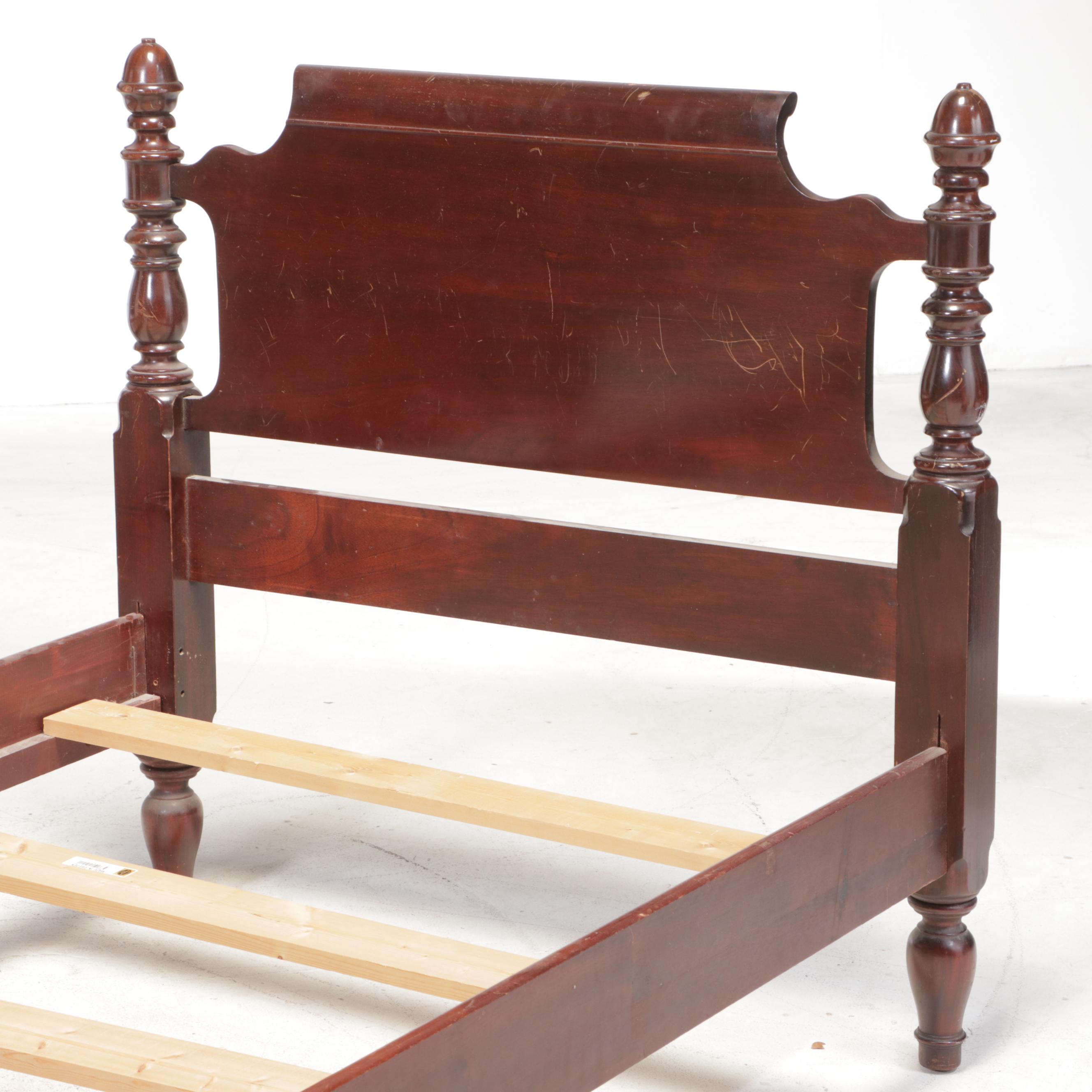 Two Hungerford Colonial Style Mahogany Twin Beds with Nightstand and Bedding
