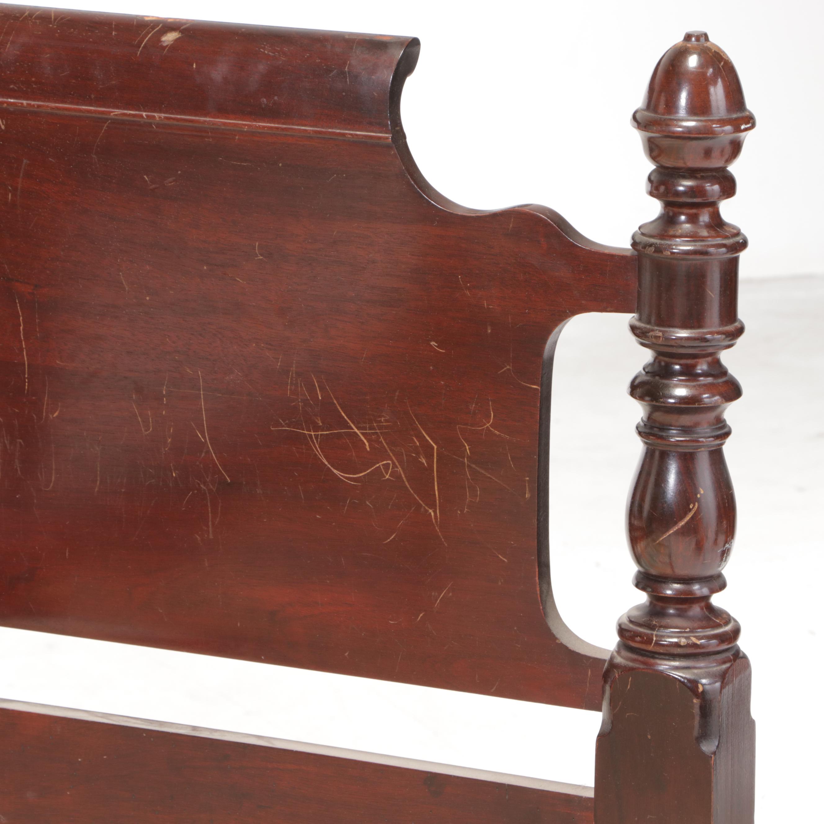 Two Hungerford Colonial Style Mahogany Twin Beds with Nightstand and Bedding